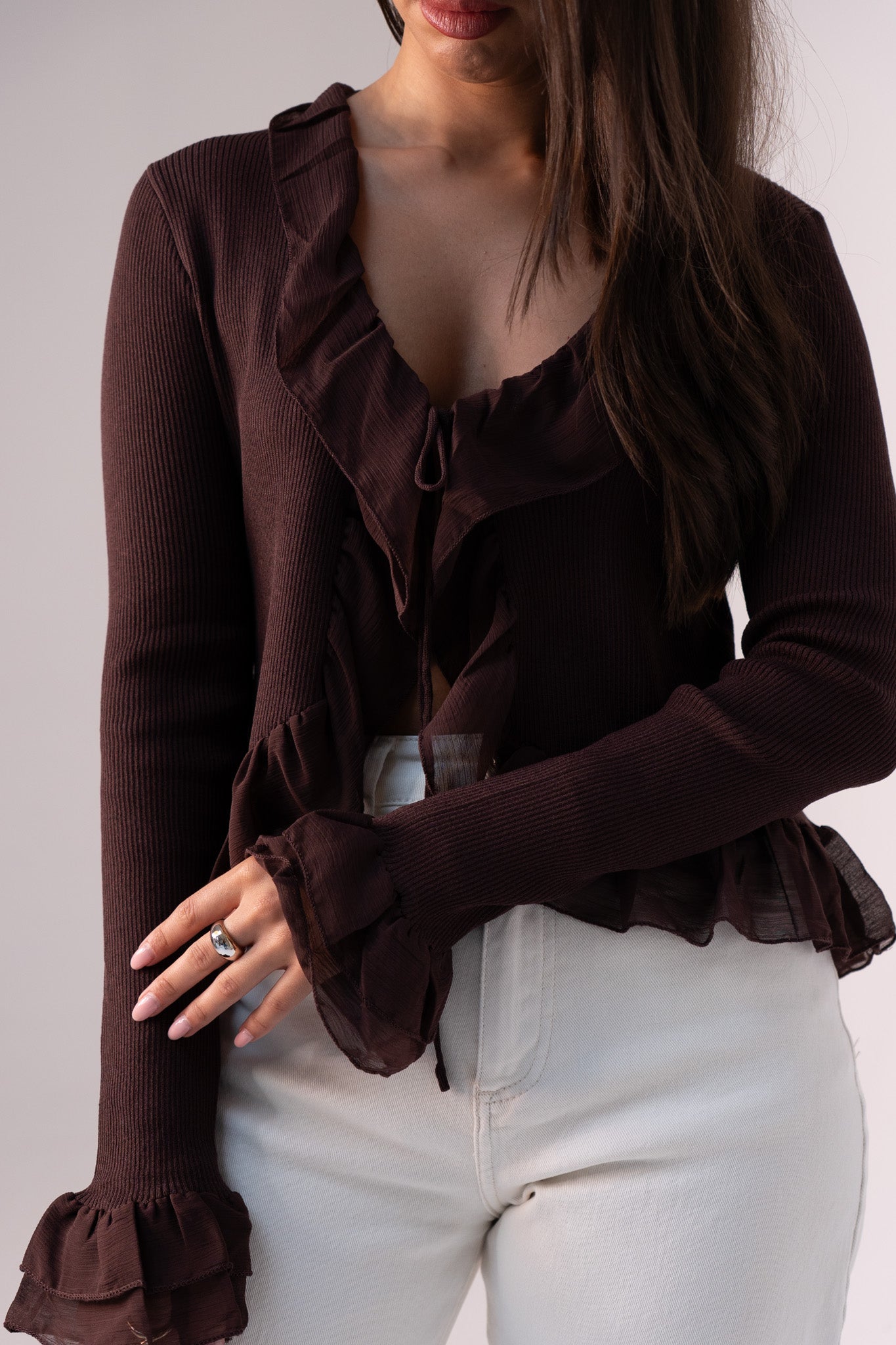 Kendra Ruffle Blouse In Chocolate