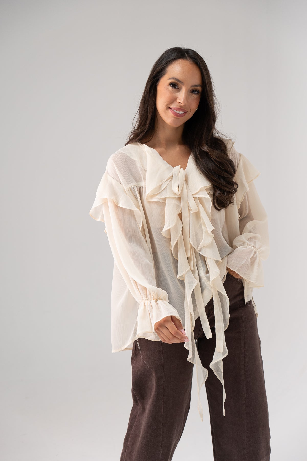 Kendra Ruffle Blouse In Cream