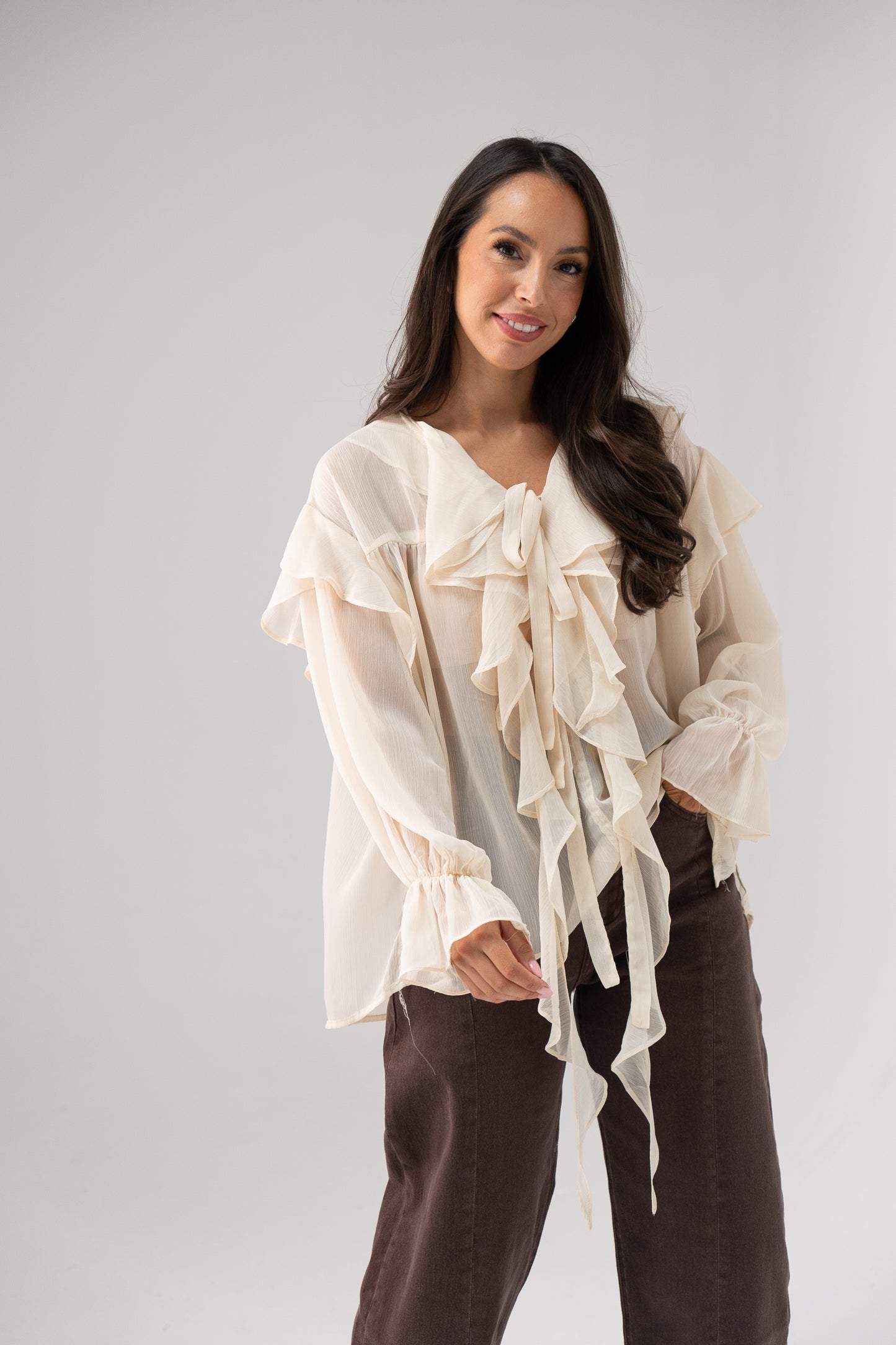 Kendra Ruffle Blouse In Cream