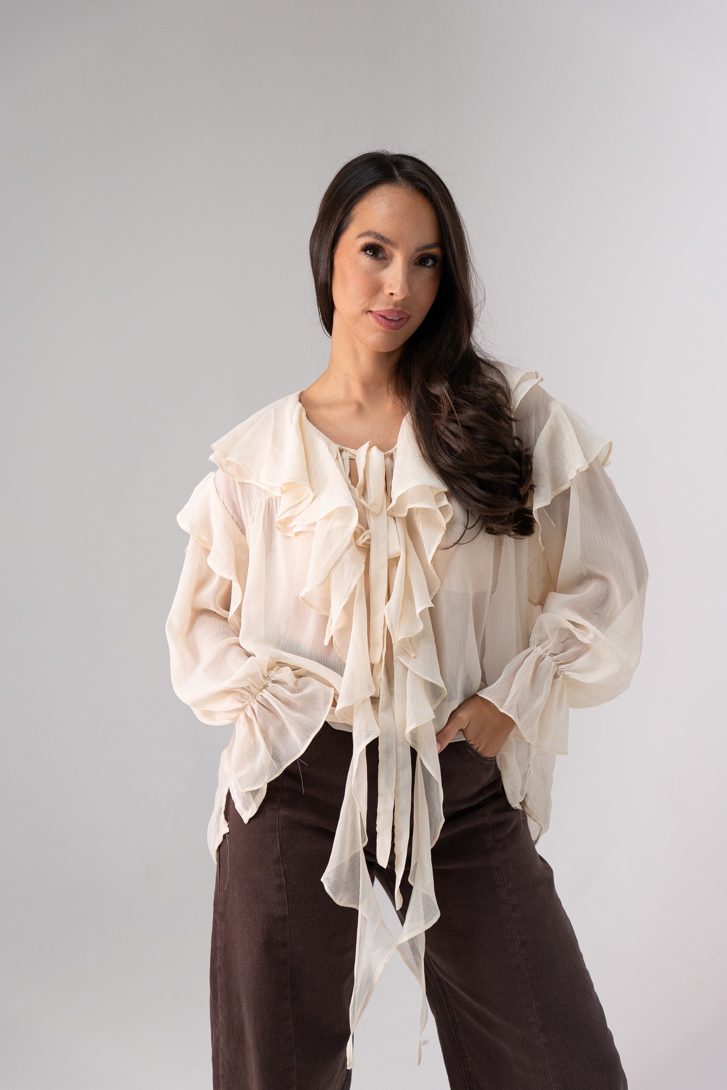 Kendra Ruffle Blouse In Cream