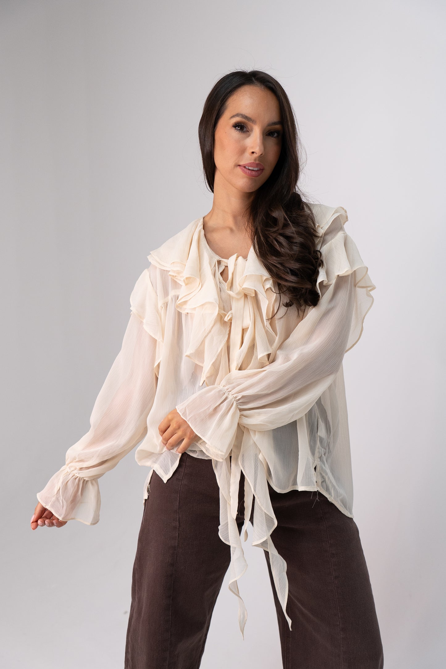 Kendra Ruffle Blouse In Cream
