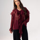 Kendra Ruffle Blouse In Burgundy
