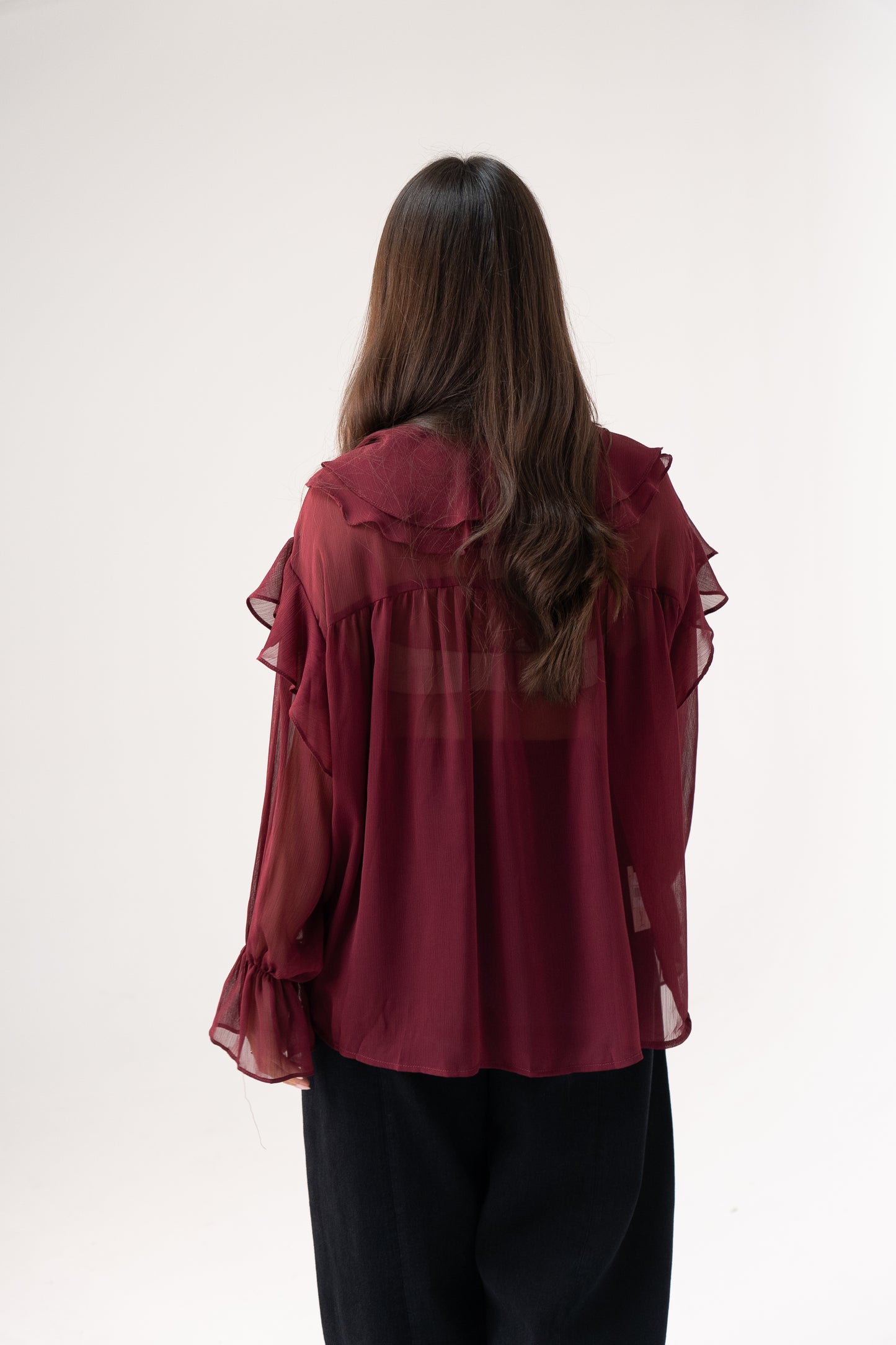 Kendra Ruffle Blouse In Burgundy