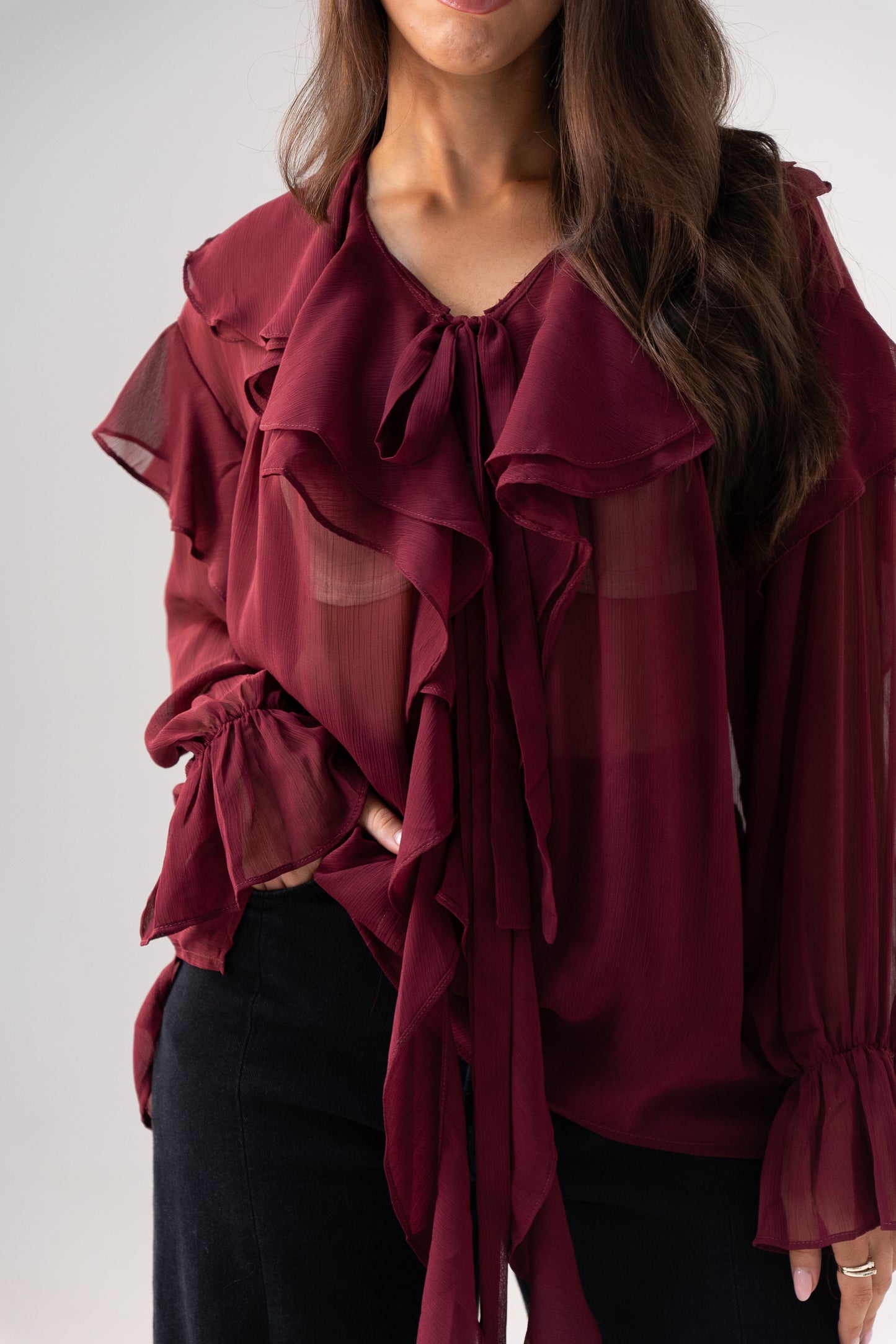 Kendra Ruffle Blouse In Burgundy