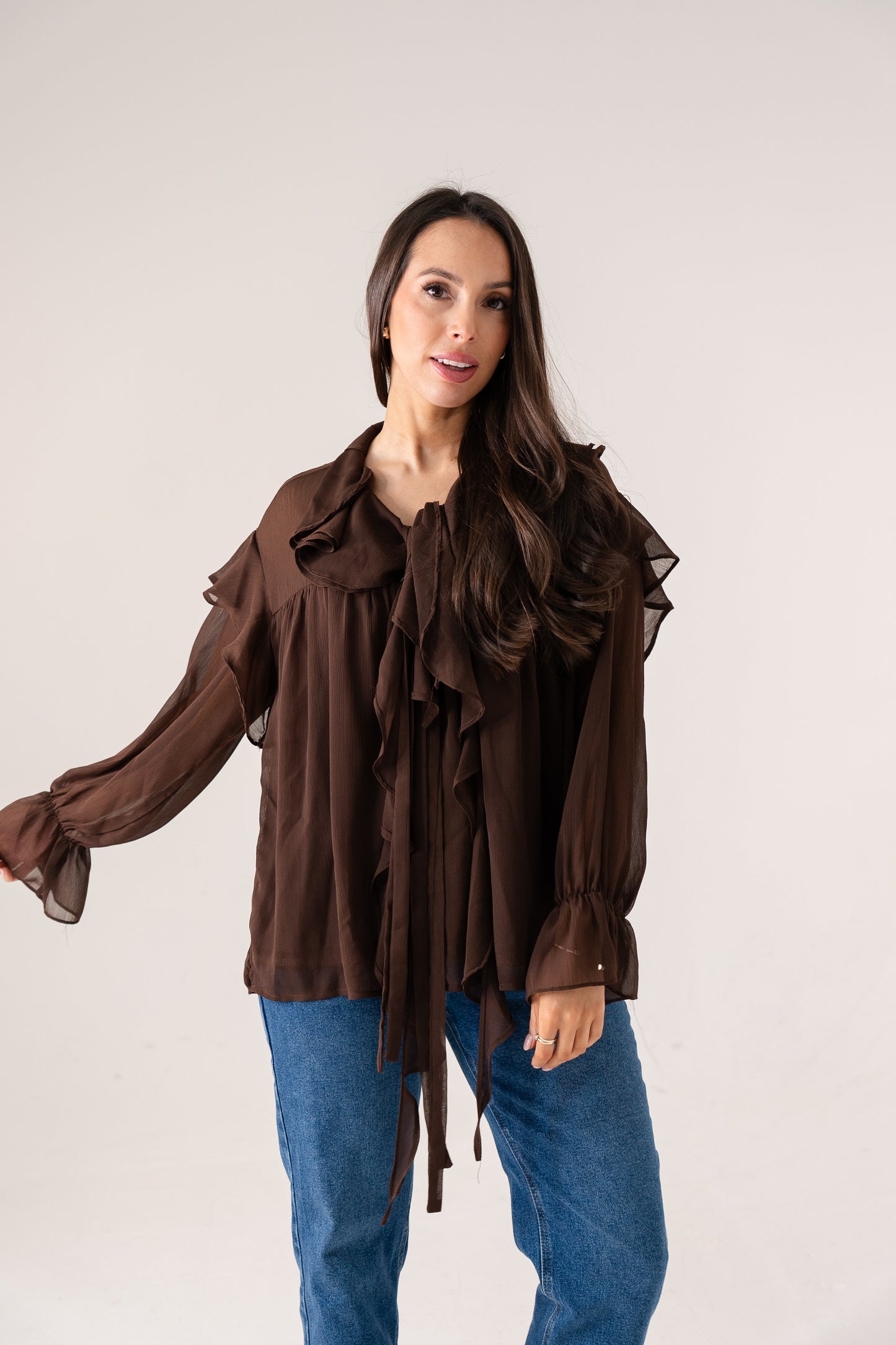 Kendra Ruffle Blouse In Coffee