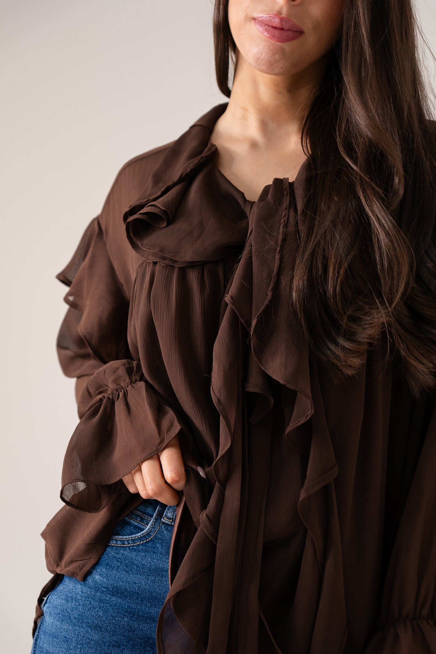 Kendra Ruffle Blouse In Coffee