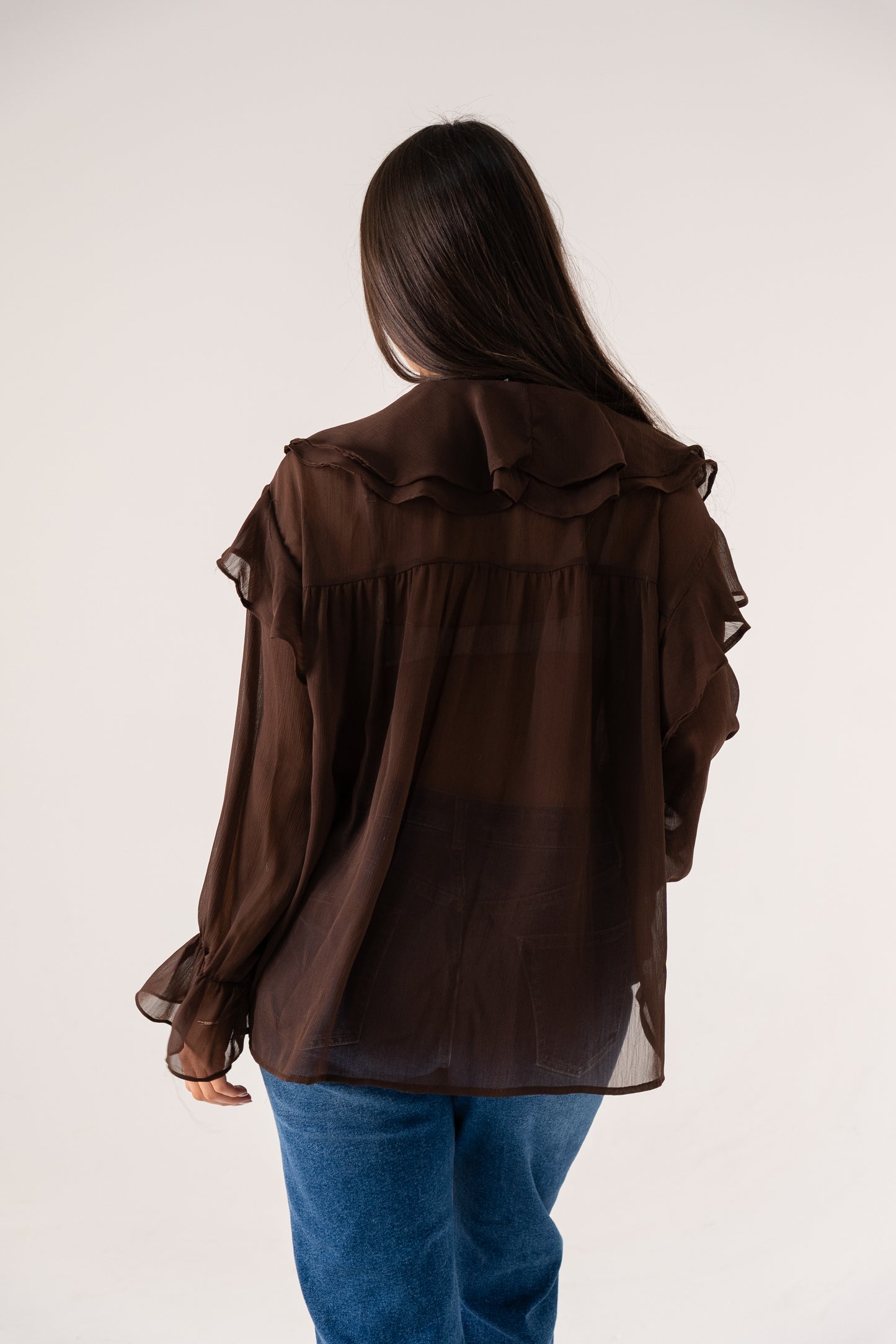 Kendra Ruffle Blouse In Coffee