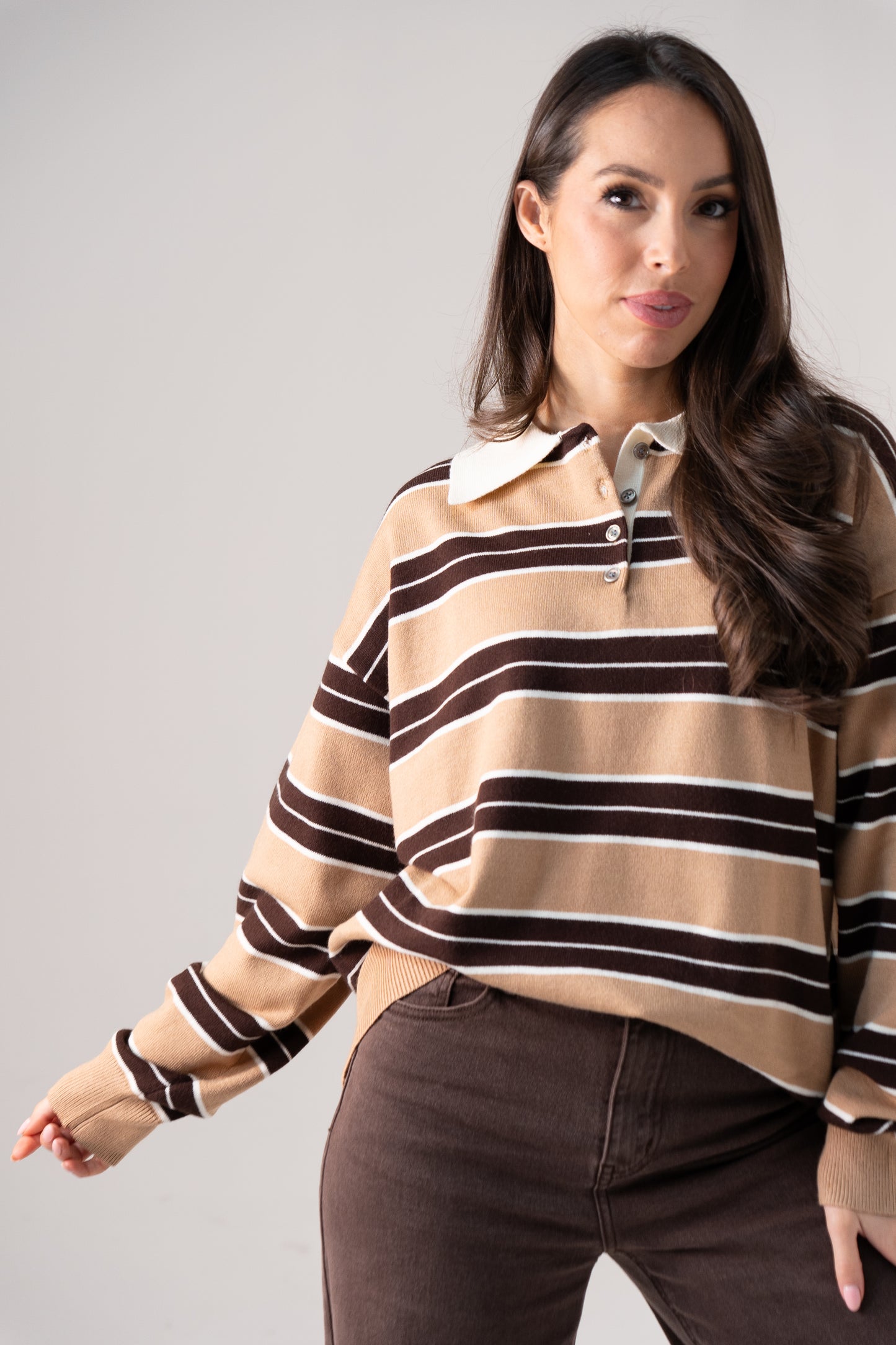 Kendra Rugby Top In Camel Mix