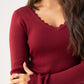 Kendra Scallop Trim Top In Bordeaux
