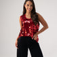 Kendra Sequin Vest Top In Red