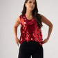 Kendra Sequin Vest Top In Red