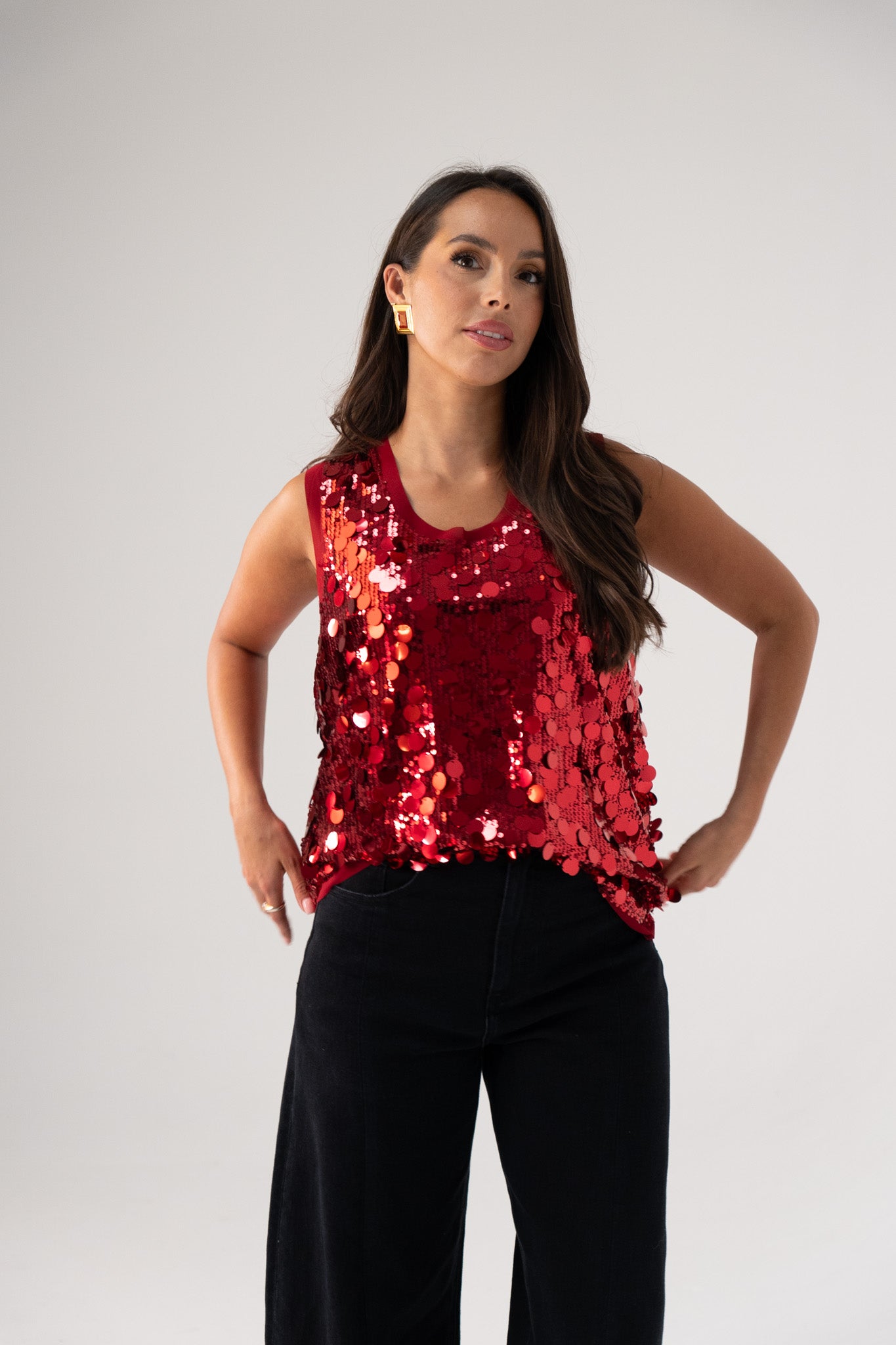 Kendra Sequin Vest Top In Red