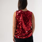 Kendra Sequin Vest Top In Red