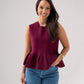 Kendra Sleeveless Peplum Top In Bordeaux