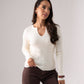 Kendra Split Neck Ribbed Jumper In Cream