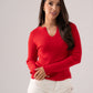 Kendra Split Neck Ribbed Jumper In Red