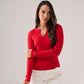 Kendra Split Neck Ribbed Jumper In Red