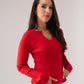 Kendra Split Neck Ribbed Jumper In Red