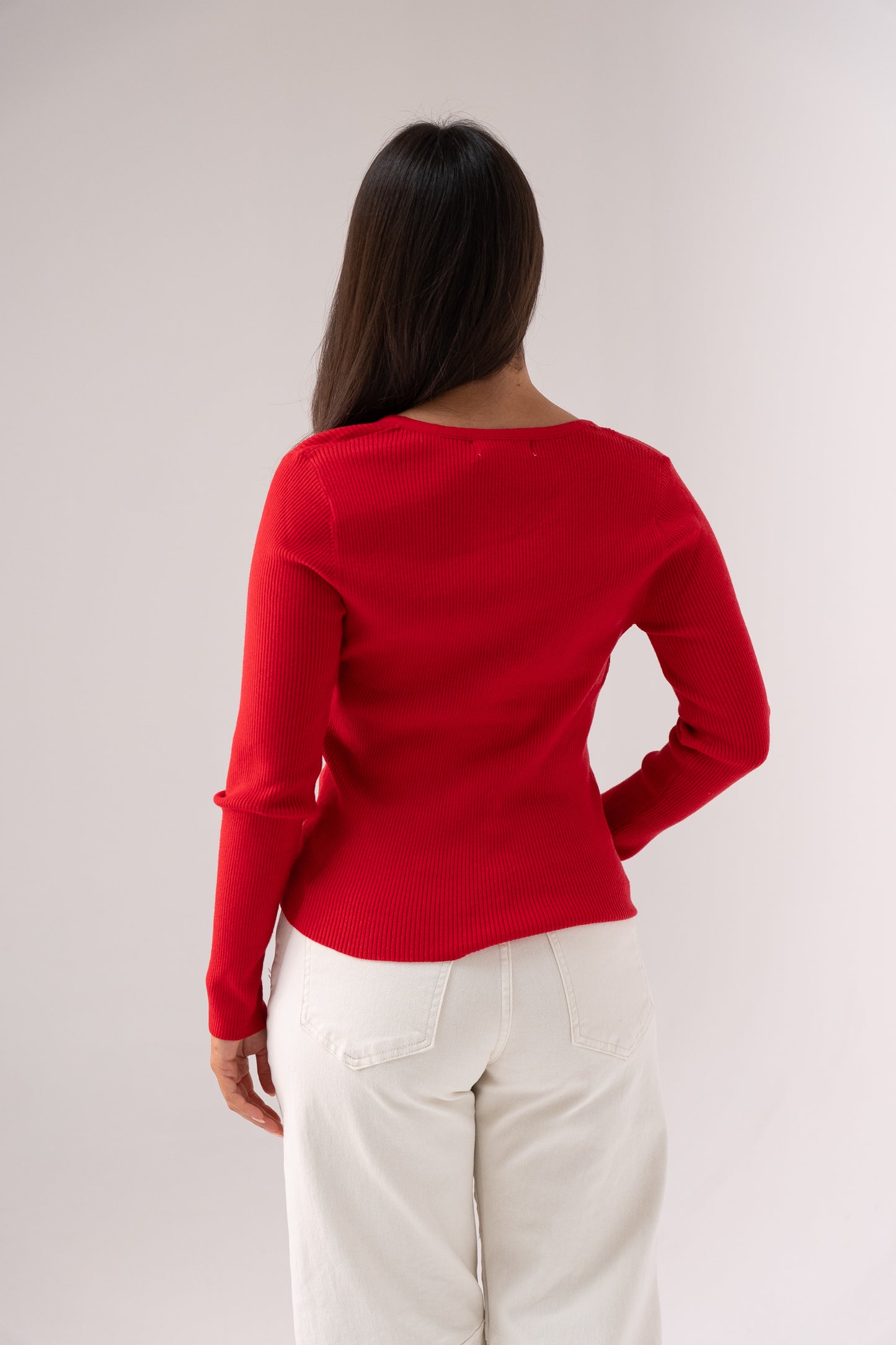 Kendra Split Neck Ribbed Jumper In Red