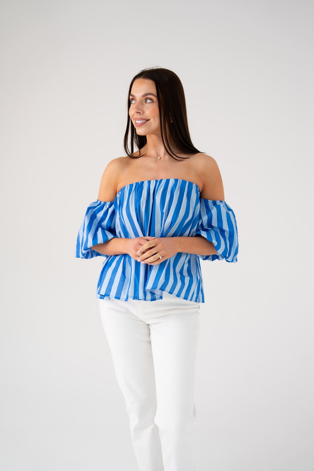 Kendra Stripe Bardot Top In Blue