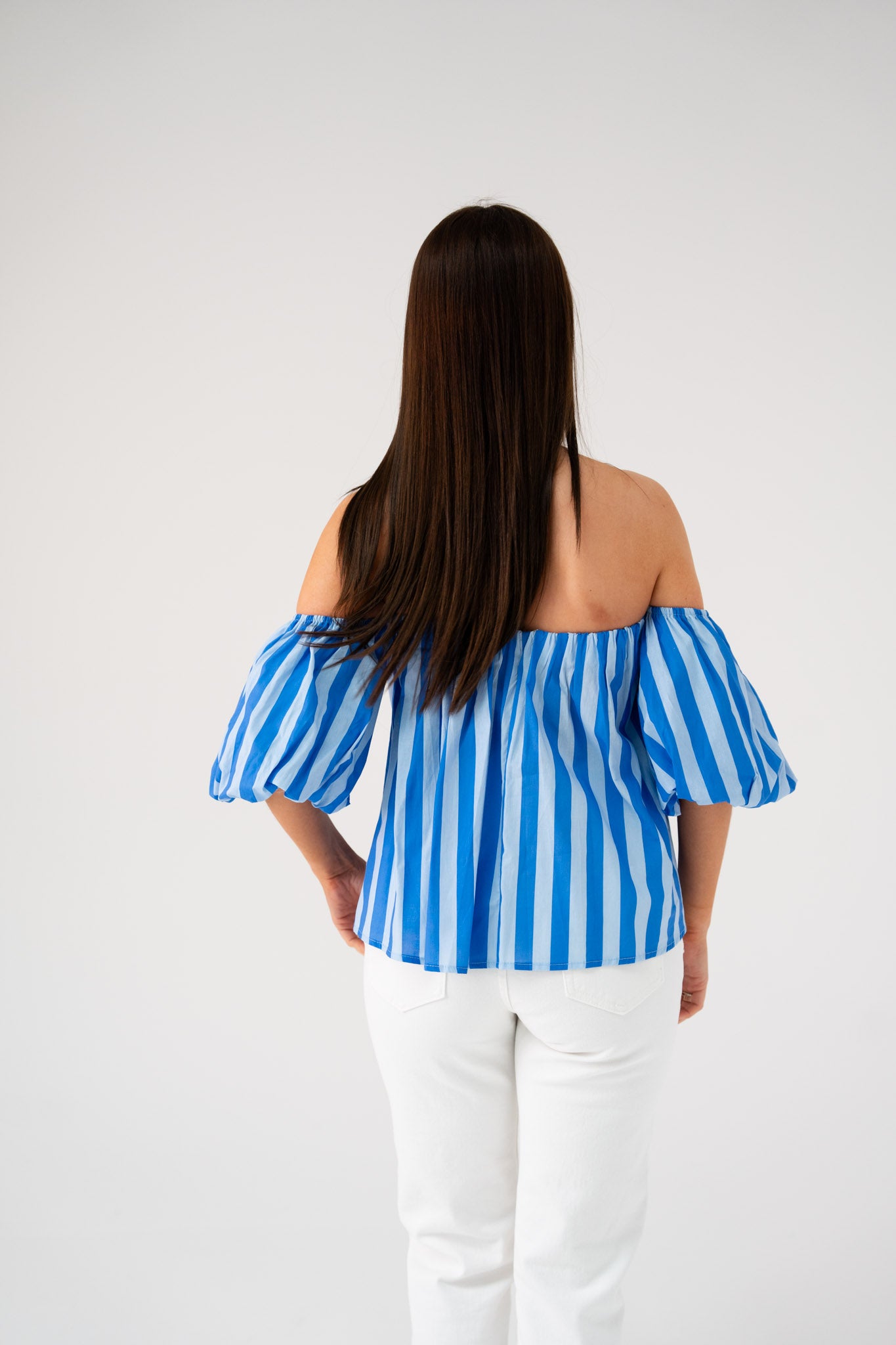 Kendra Stripe Bardot Top In Blue