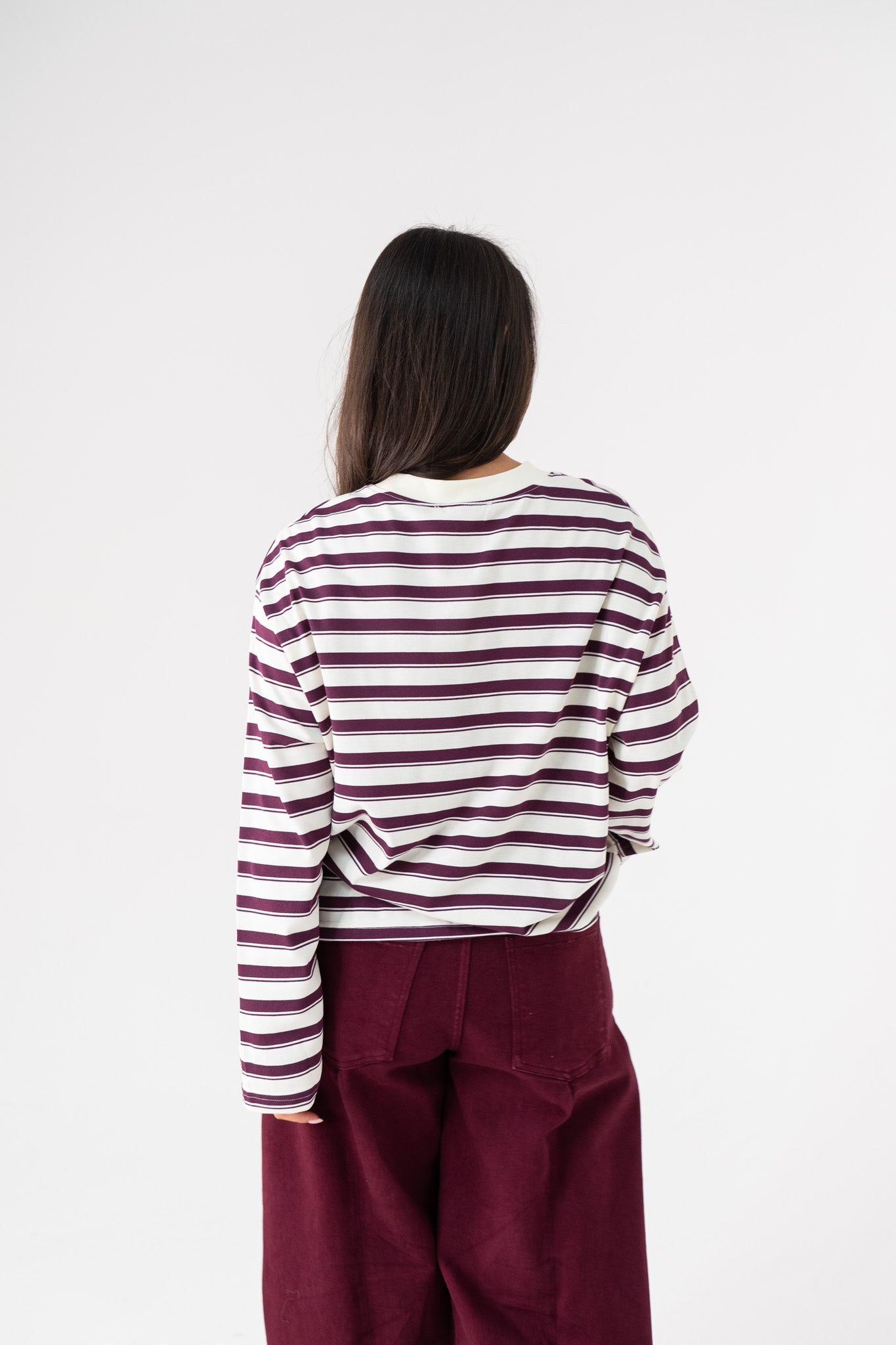 Kendra Long Sleeve Top In Bordeaux Stripe