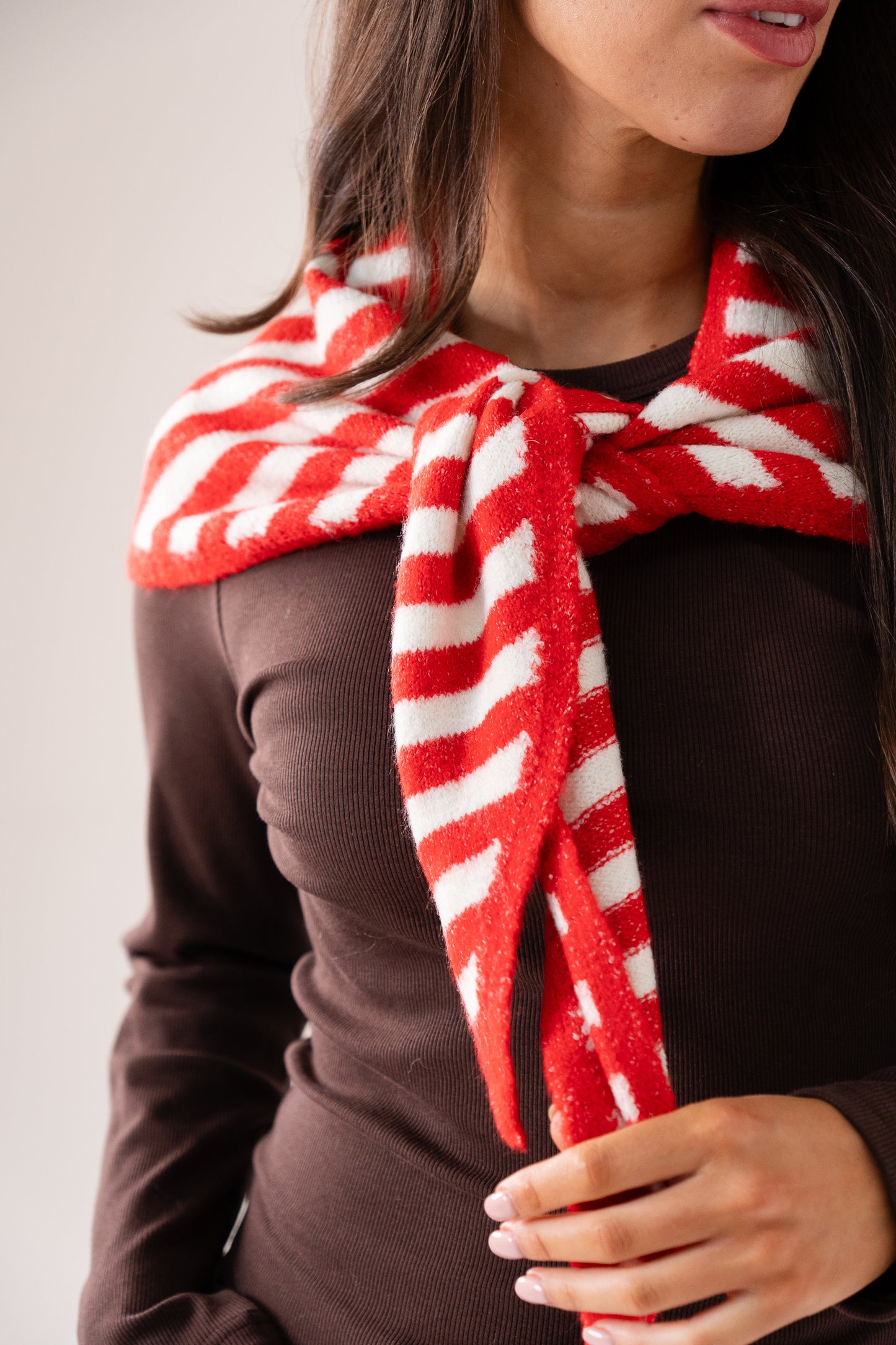 Kendra Stripe Neck Scarf In Red Mix