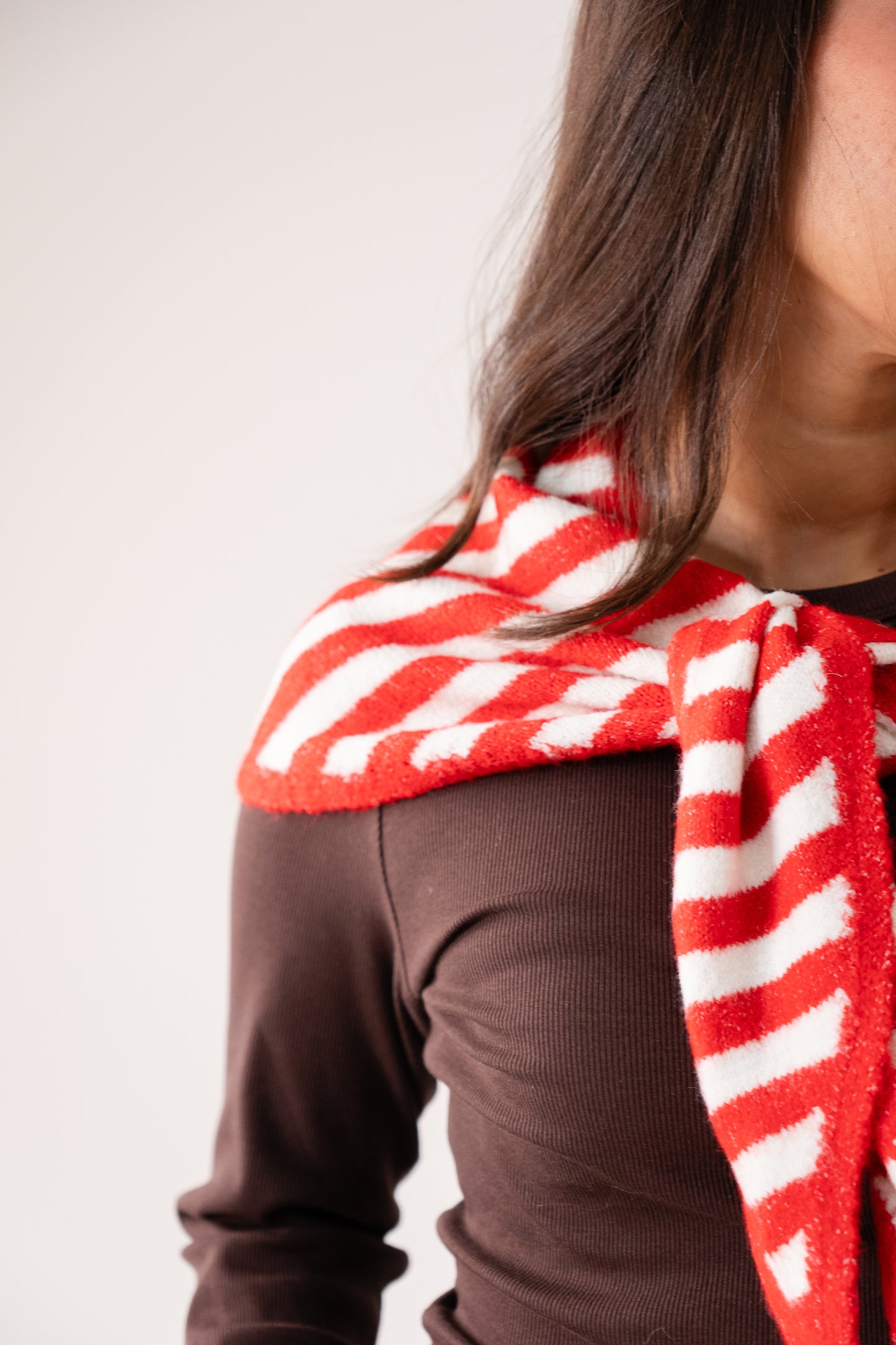 Kendra Stripe Neck Scarf In Red Mix