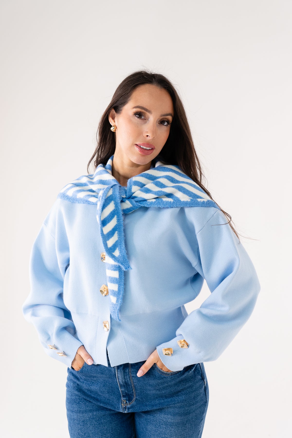 Kendra Stripe Neck Scarf In Royal Blue Mix