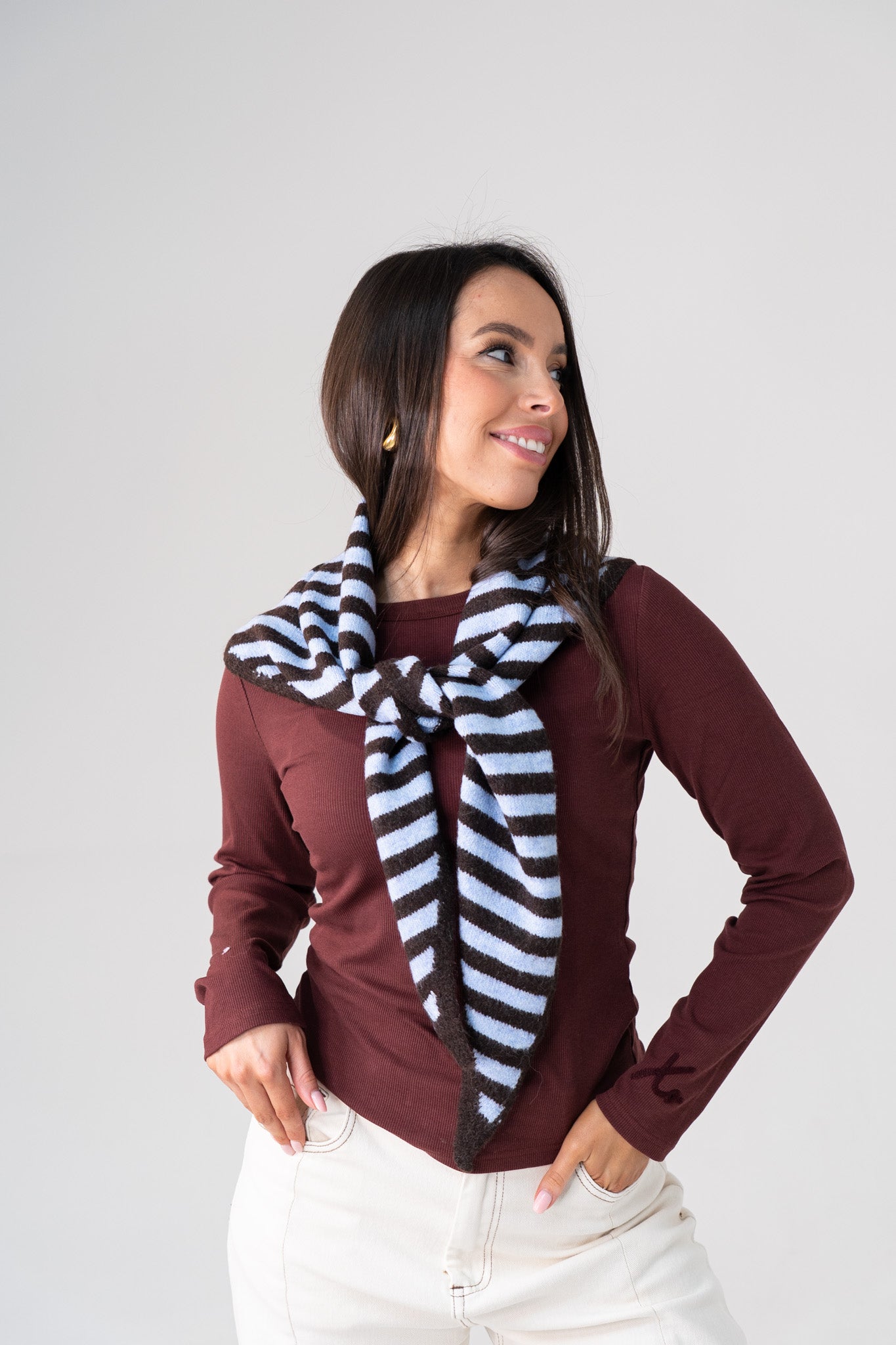 Kendra Stripe Neck Scarf In Blue Mix