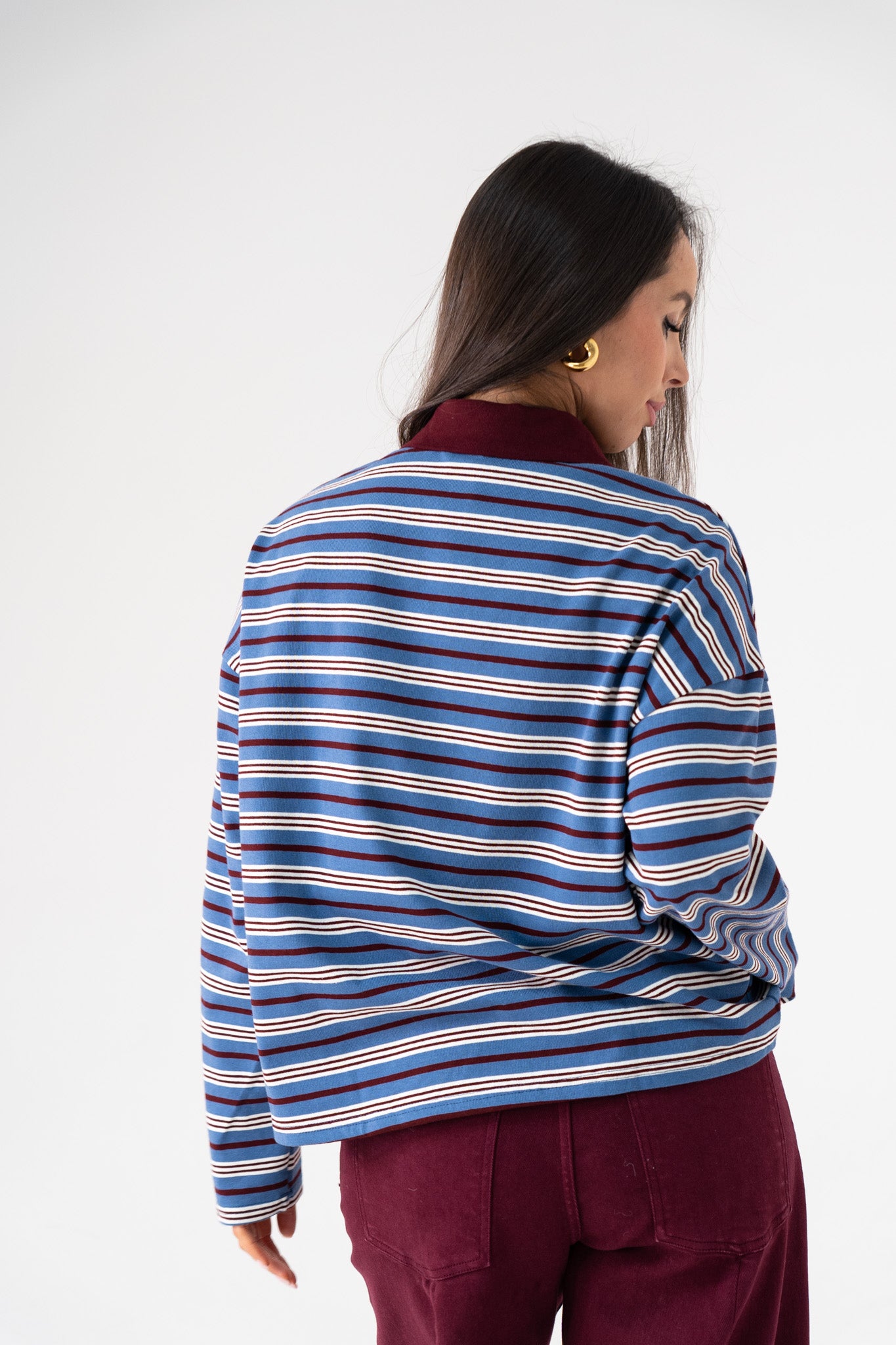 Kendra Stripe Rugby Top In Blue Mix