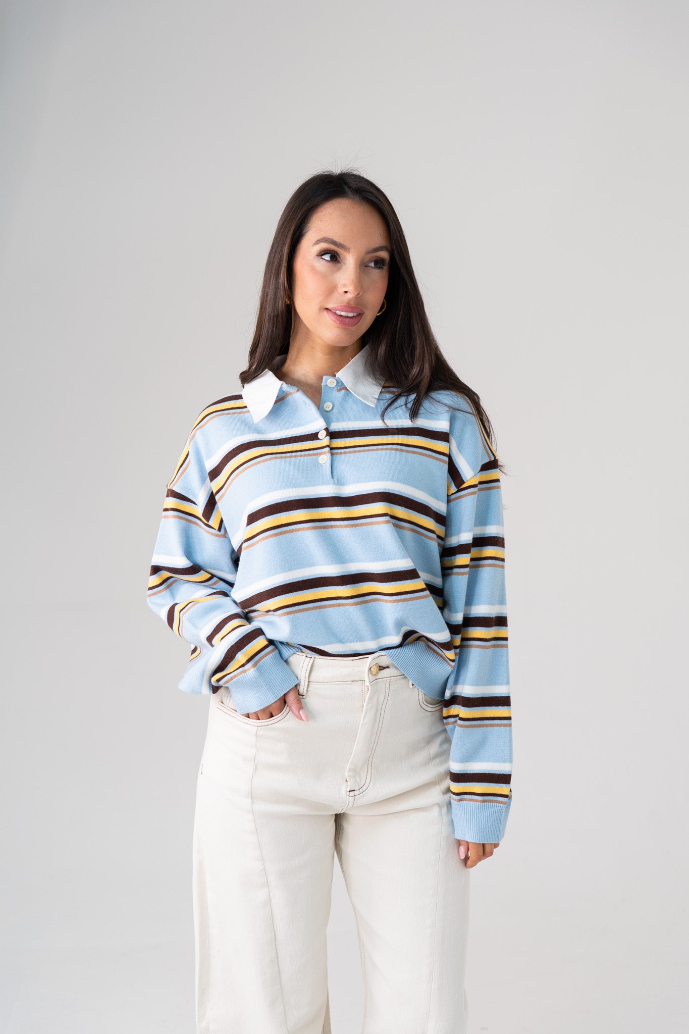 Kendra Rugby Top In Sky Blue Mix