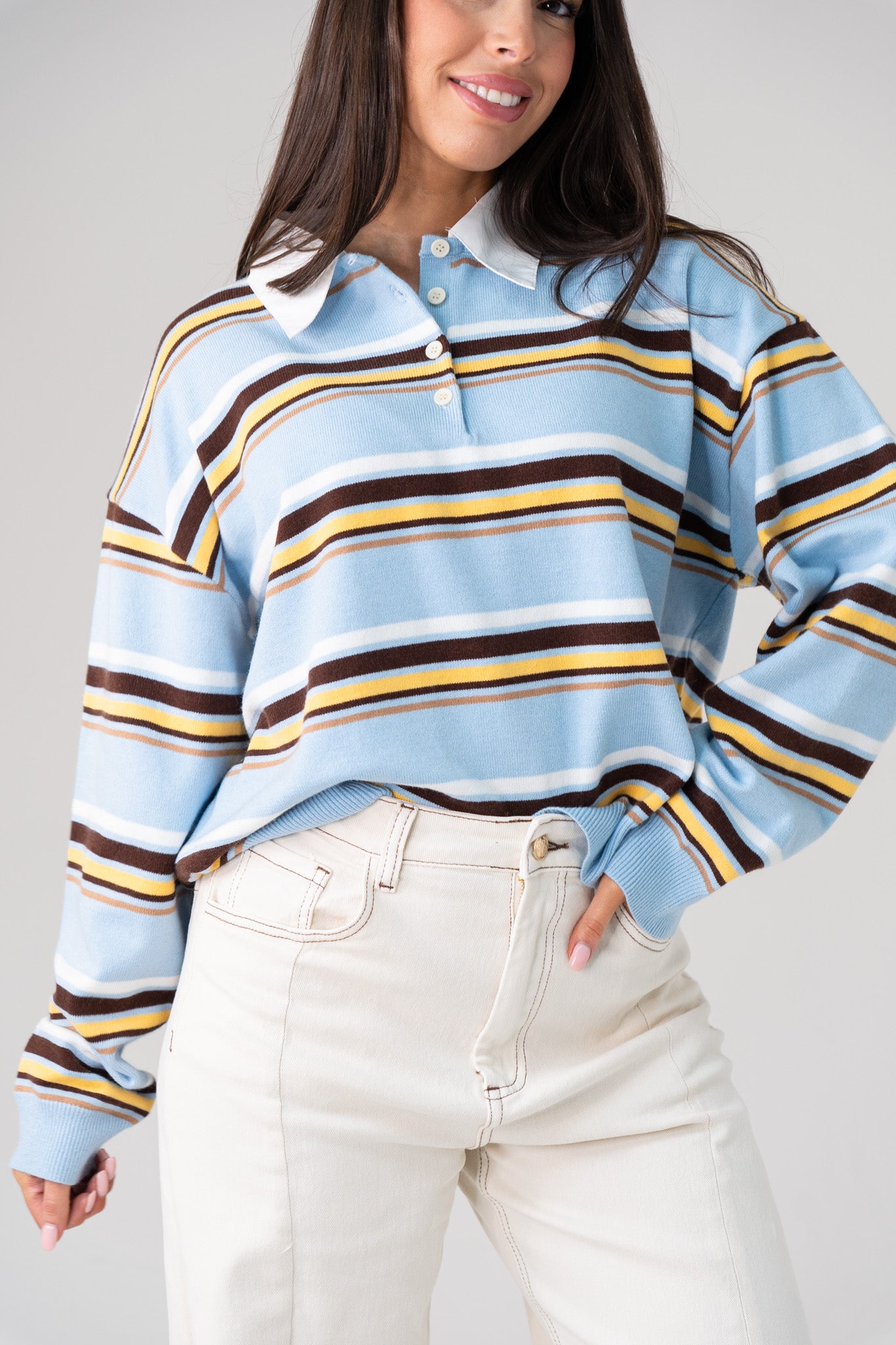Kendra Rugby Top In Sky Blue Mix