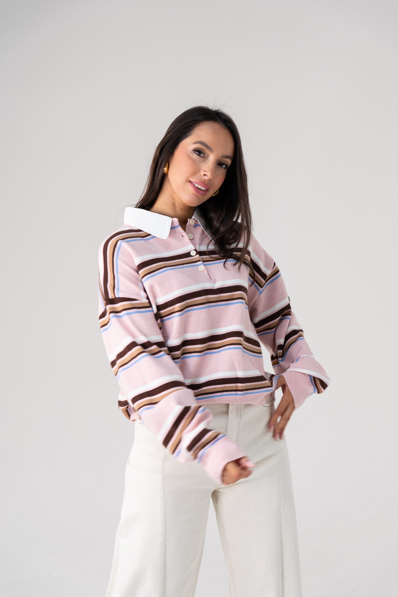 Kendra Rugby Top In Pink Mix