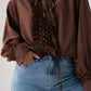 Kendra Tie Neck Ruffle Blouse In Coffee