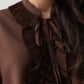 Kendra Tie Neck Ruffle Blouse In Coffee