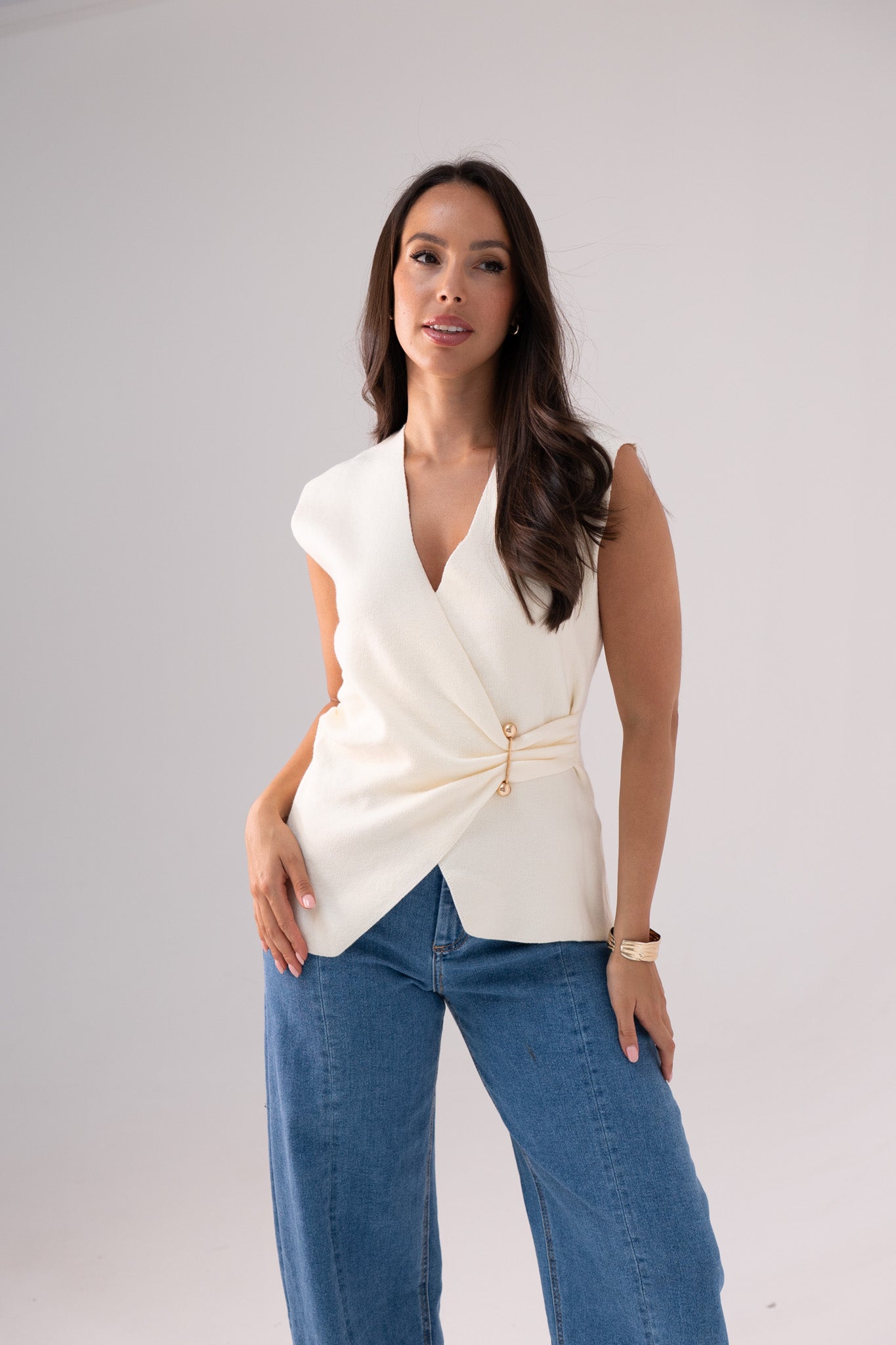 Kendra Wrap Style Waistcoat In Cream