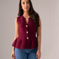 Kendra Peplum Waistcoat In Bordeaux