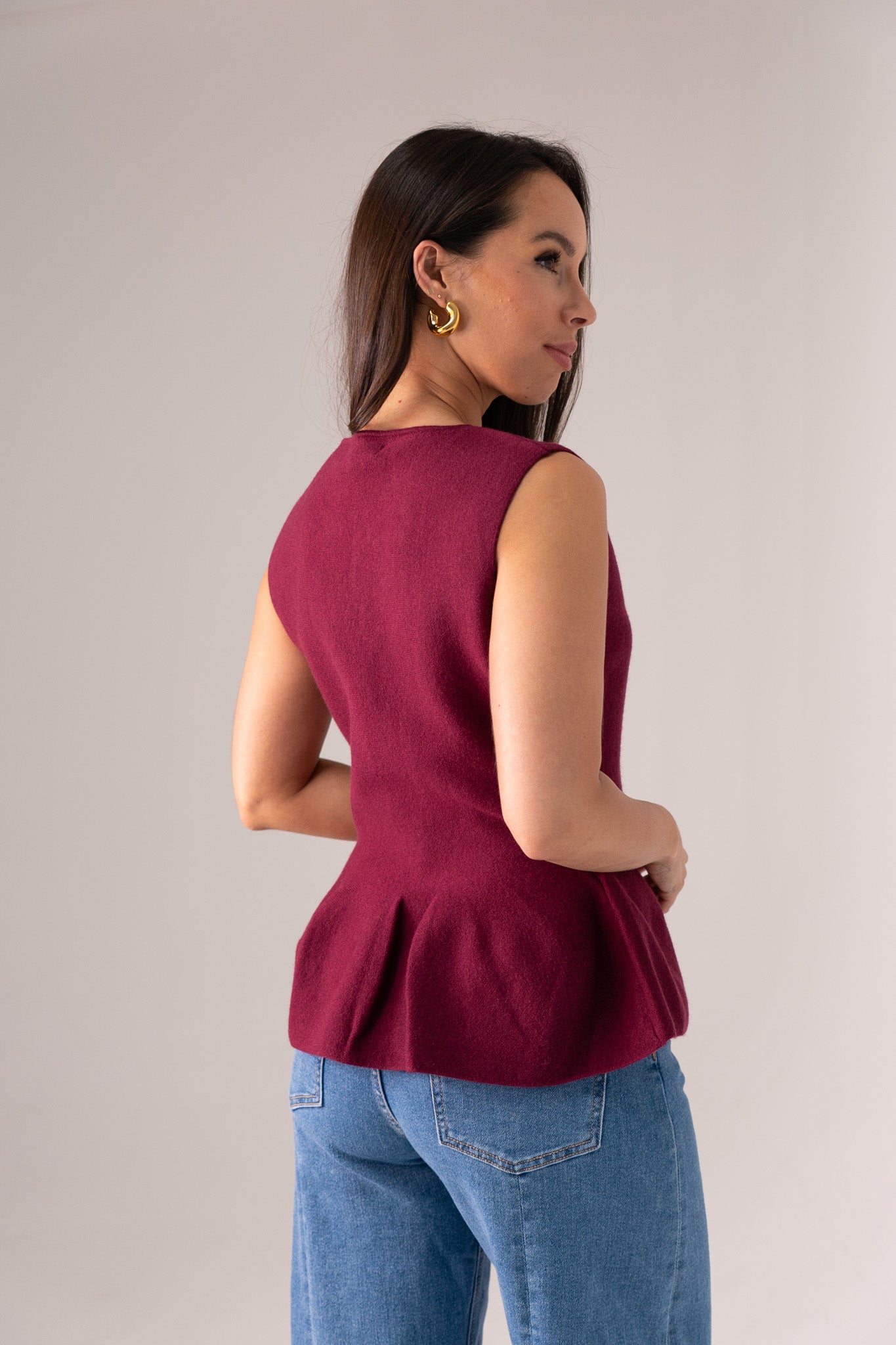 Kendra Peplum Waistcoat In Bordeaux