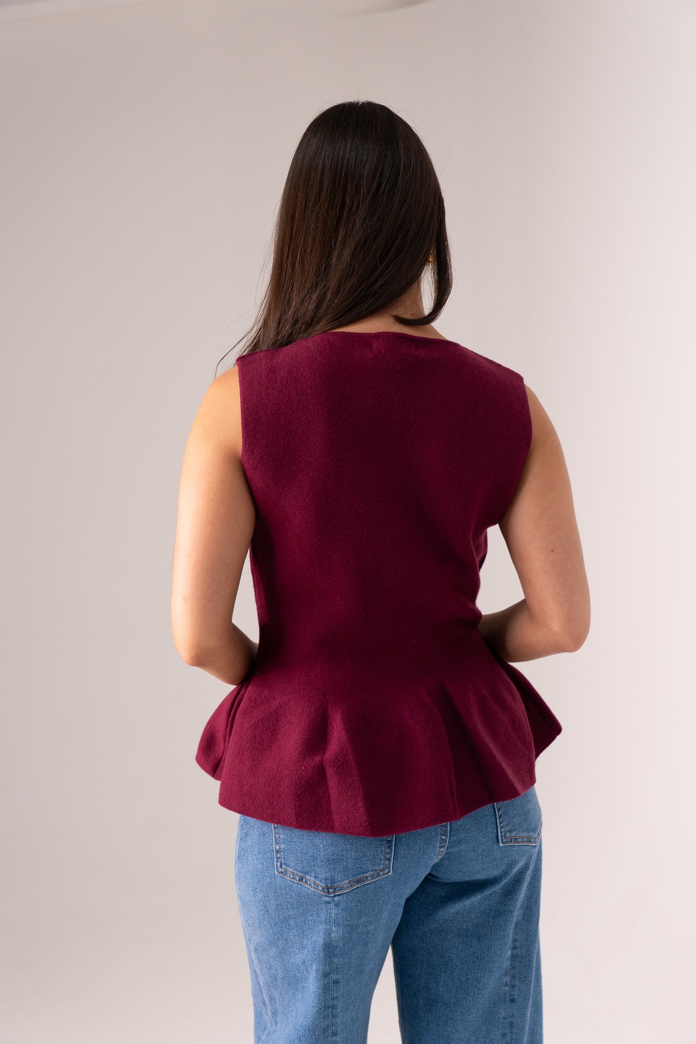 Kendra Peplum Waistcoat In Bordeaux