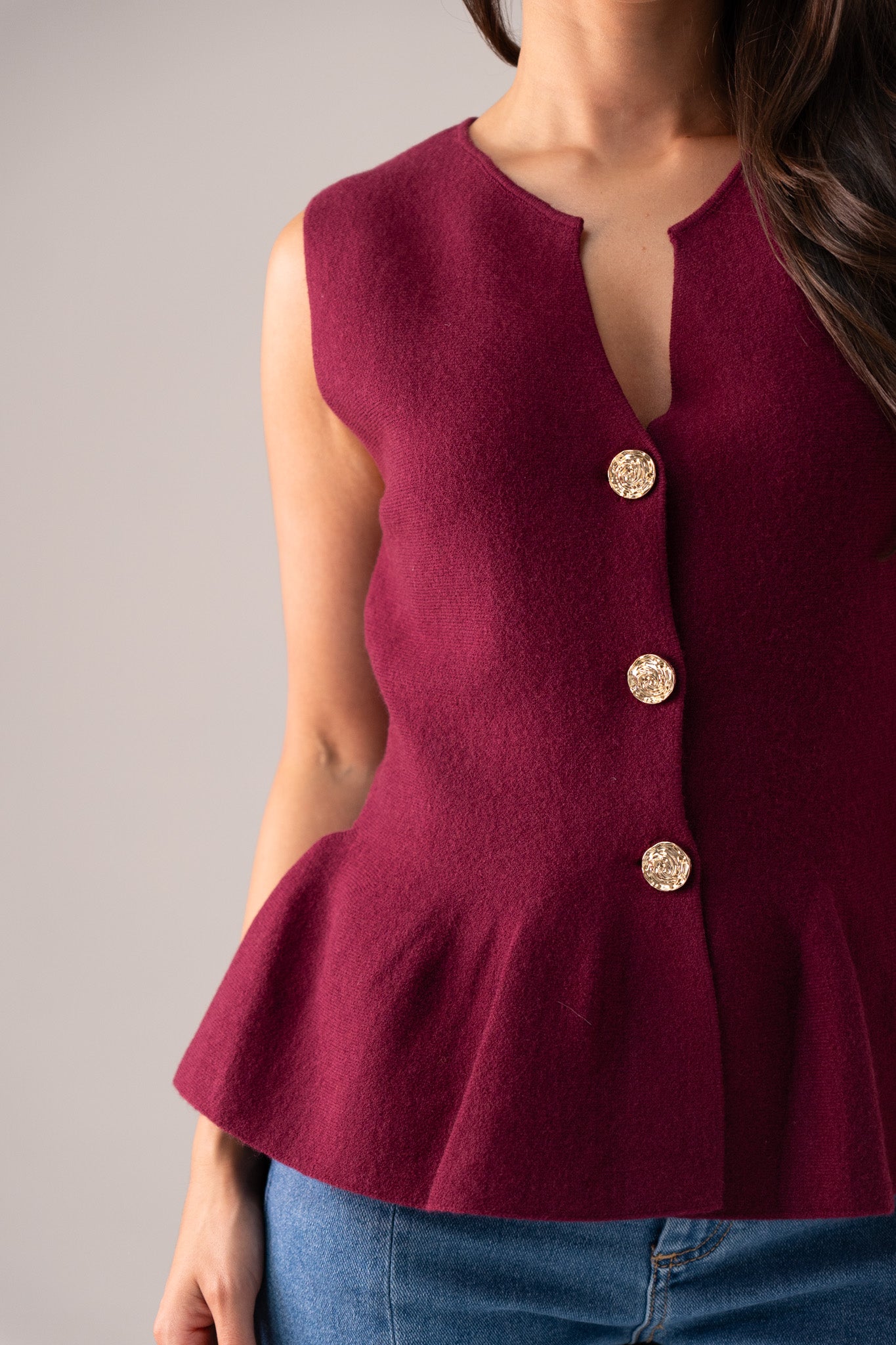 Kendra Peplum Waistcoat In Bordeaux