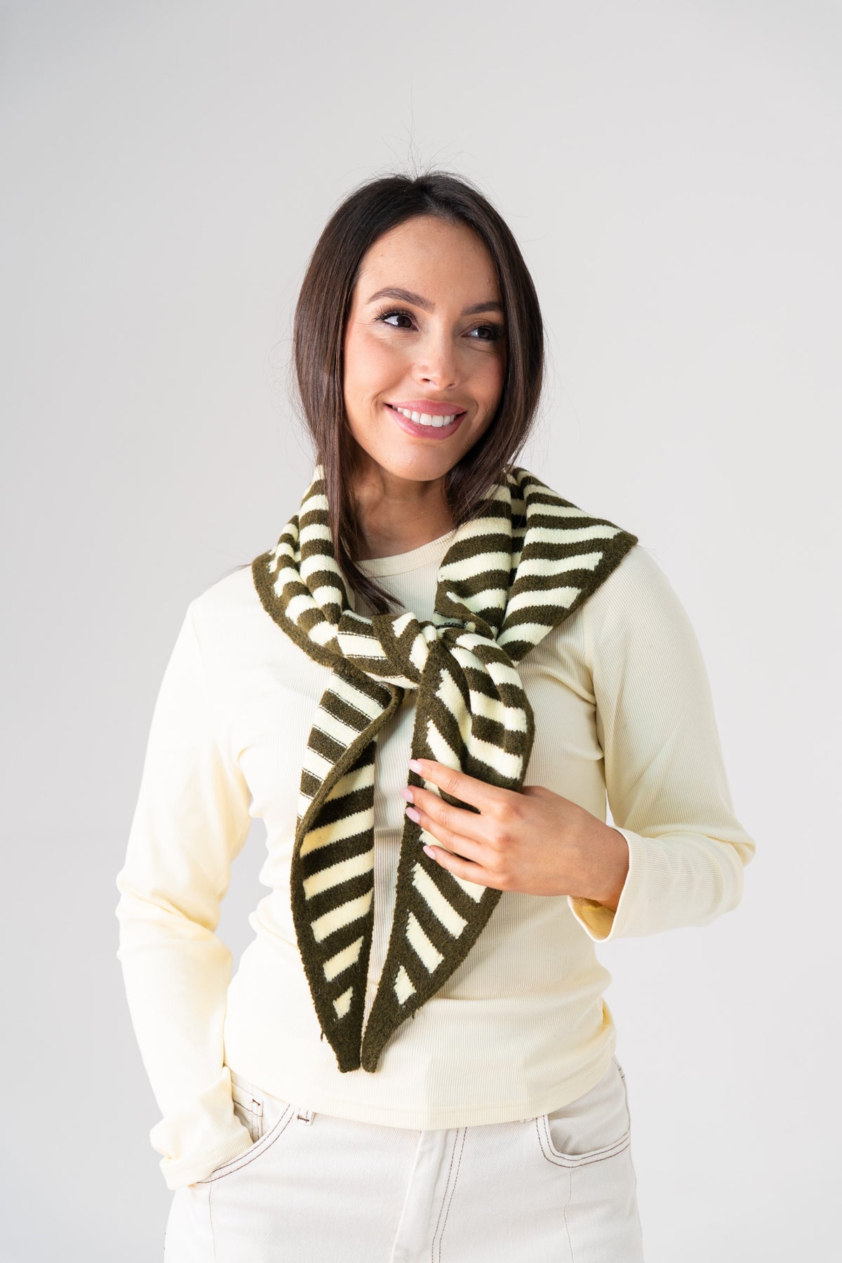 Kendra Stripe Neck Scarf In Khaki Mix