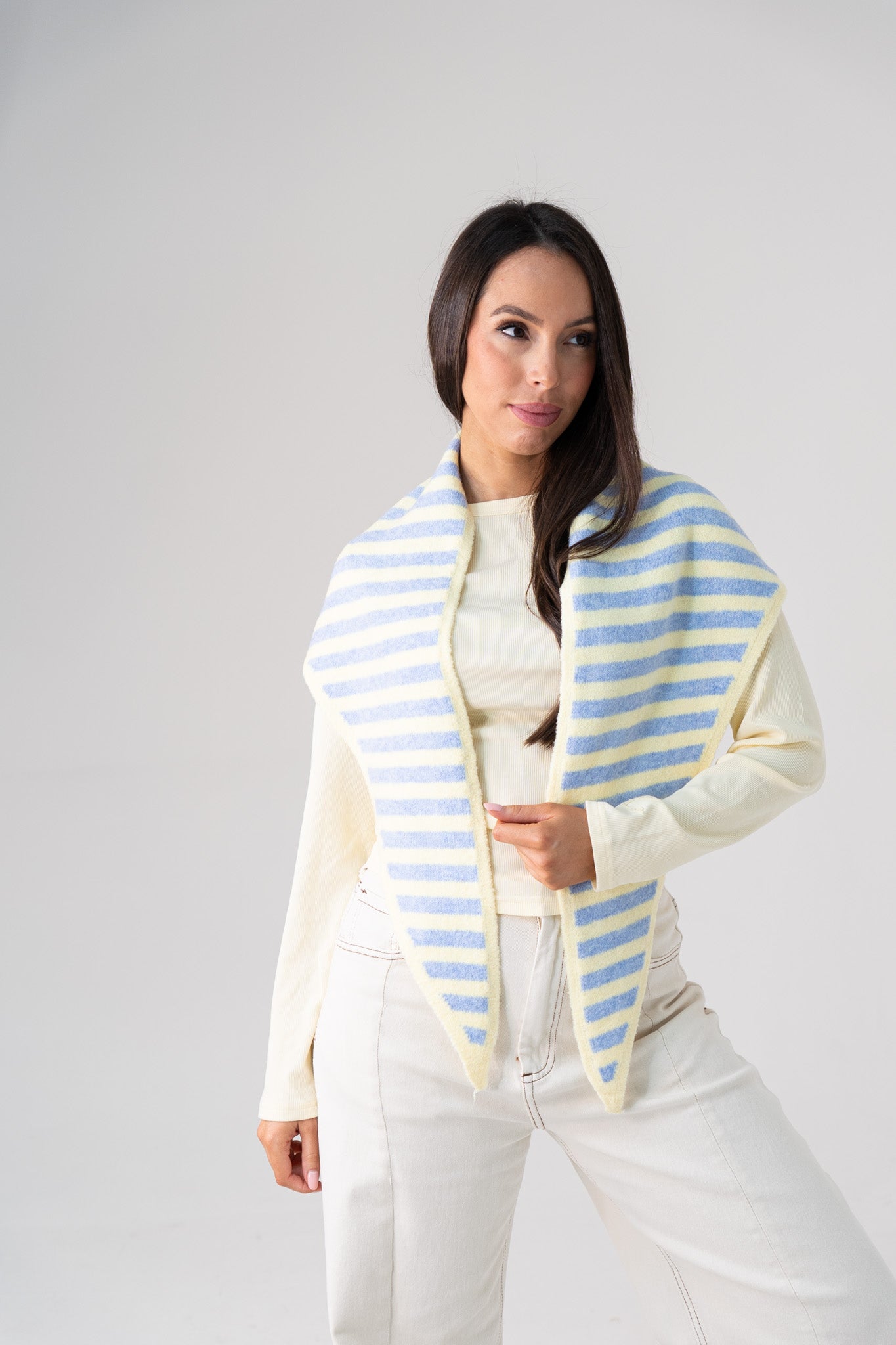 Kendra Stripe Neck Scarf In Lemon Mix