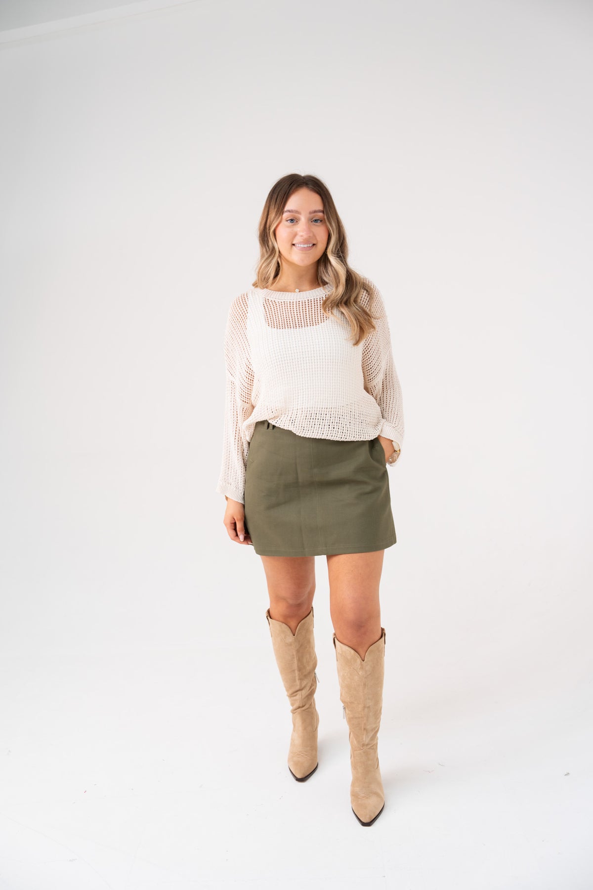 Kiera Belted Skirt In Khaki