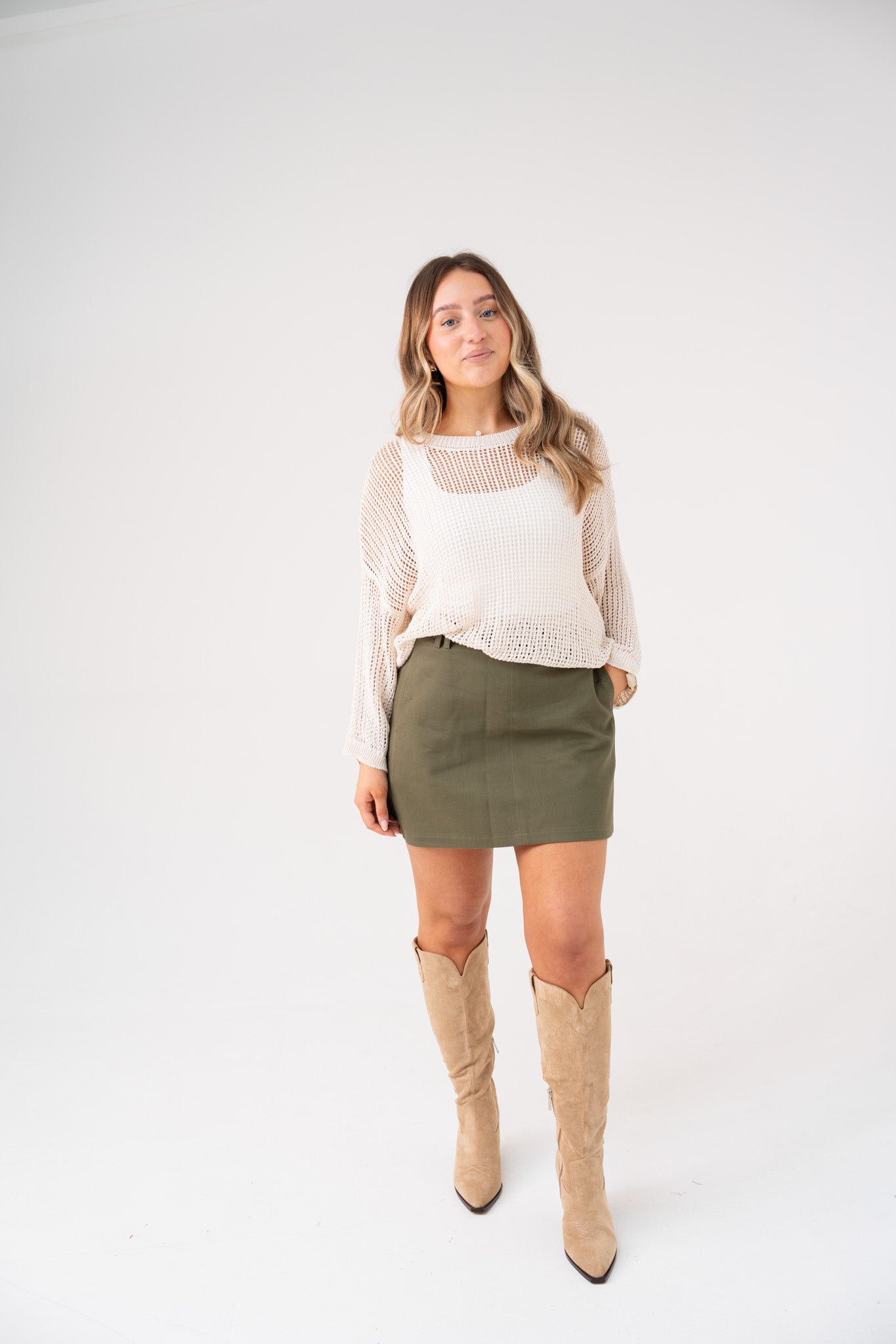 Kiera Belted Skirt In Khaki