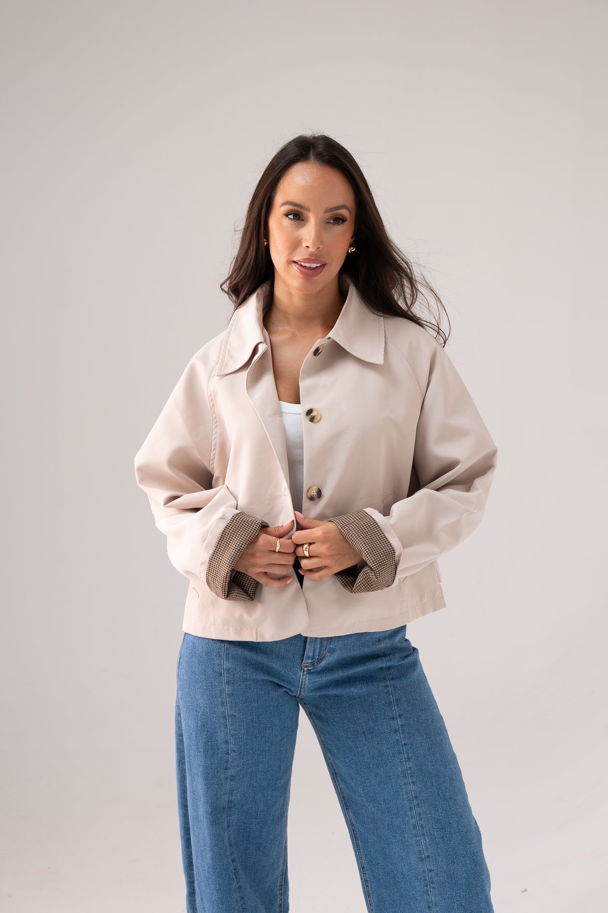 Kiera Contrast Cuff Jacket In Neutral
