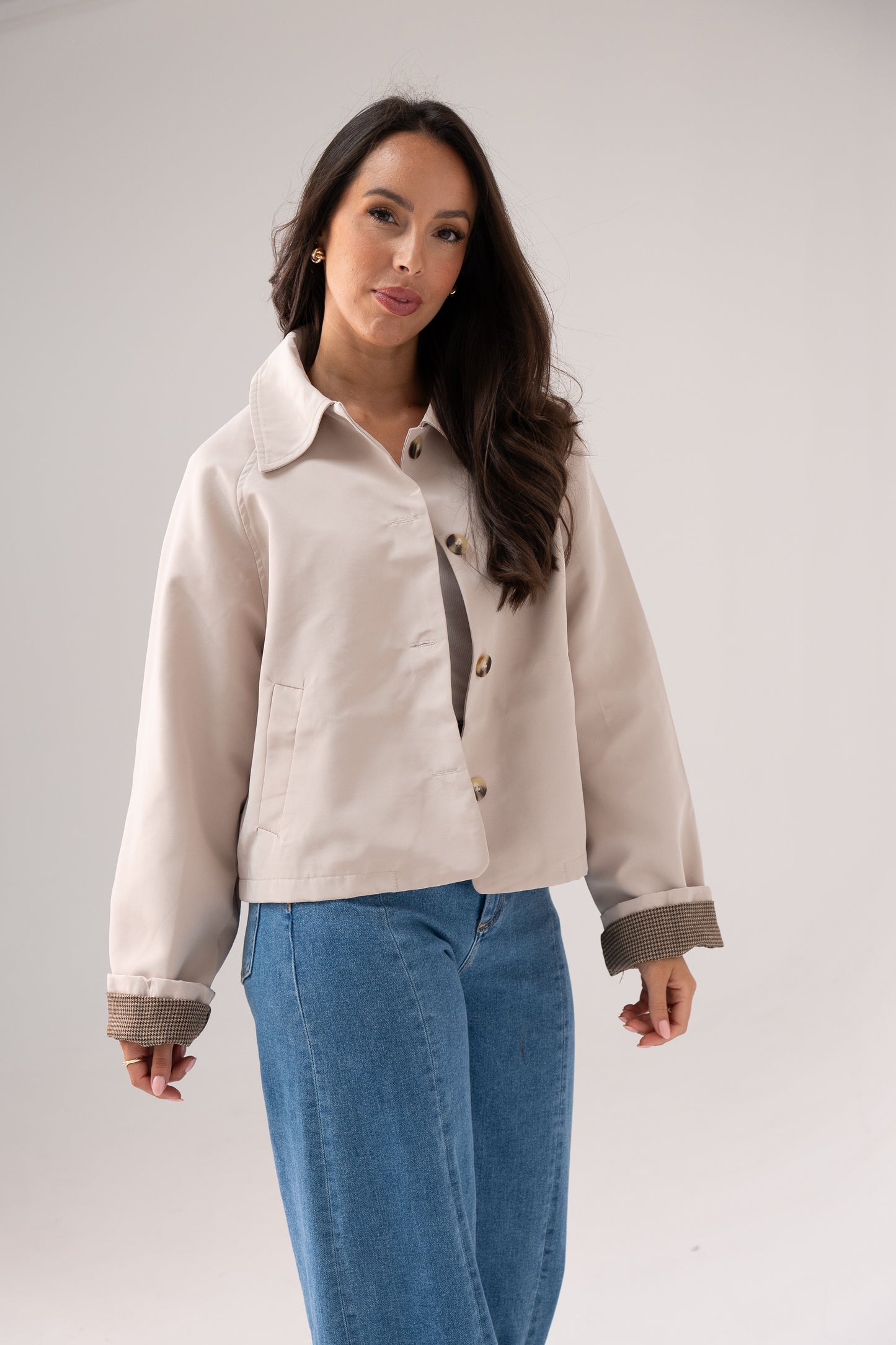 Kiera Contrast Cuff Jacket In Neutral