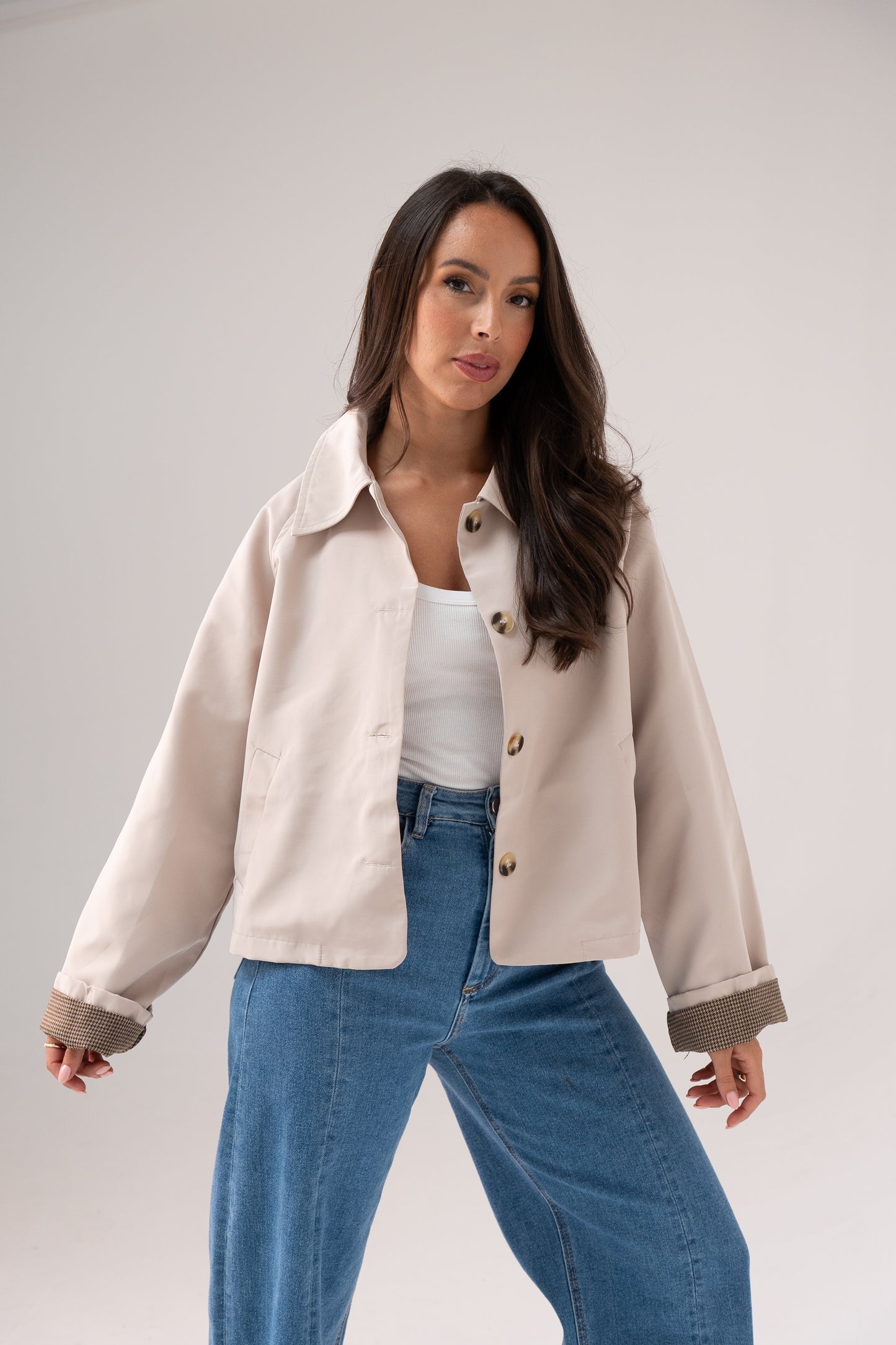 Kiera Contrast Cuff Jacket In Neutral