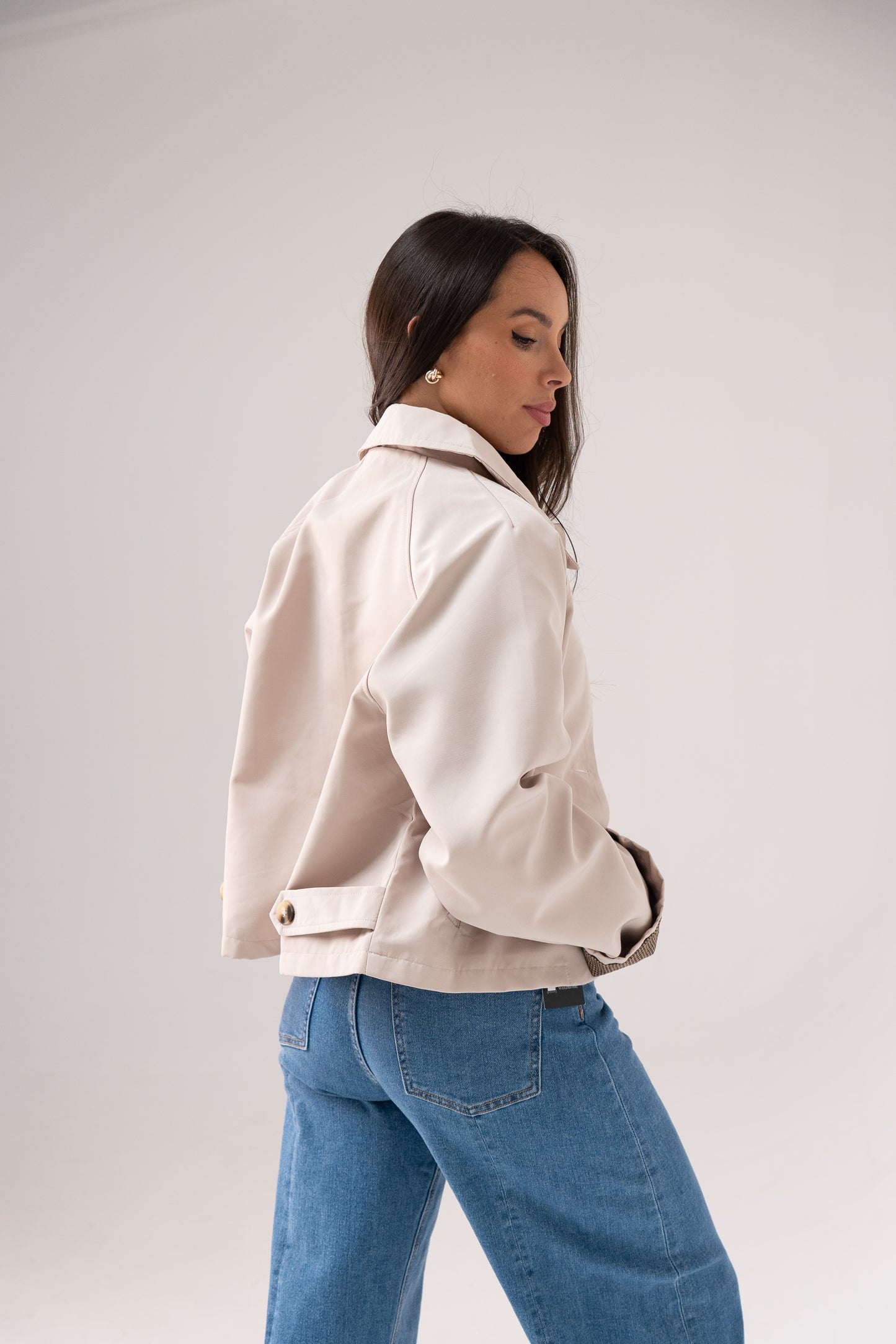 Kiera Contrast Cuff Jacket In Neutral