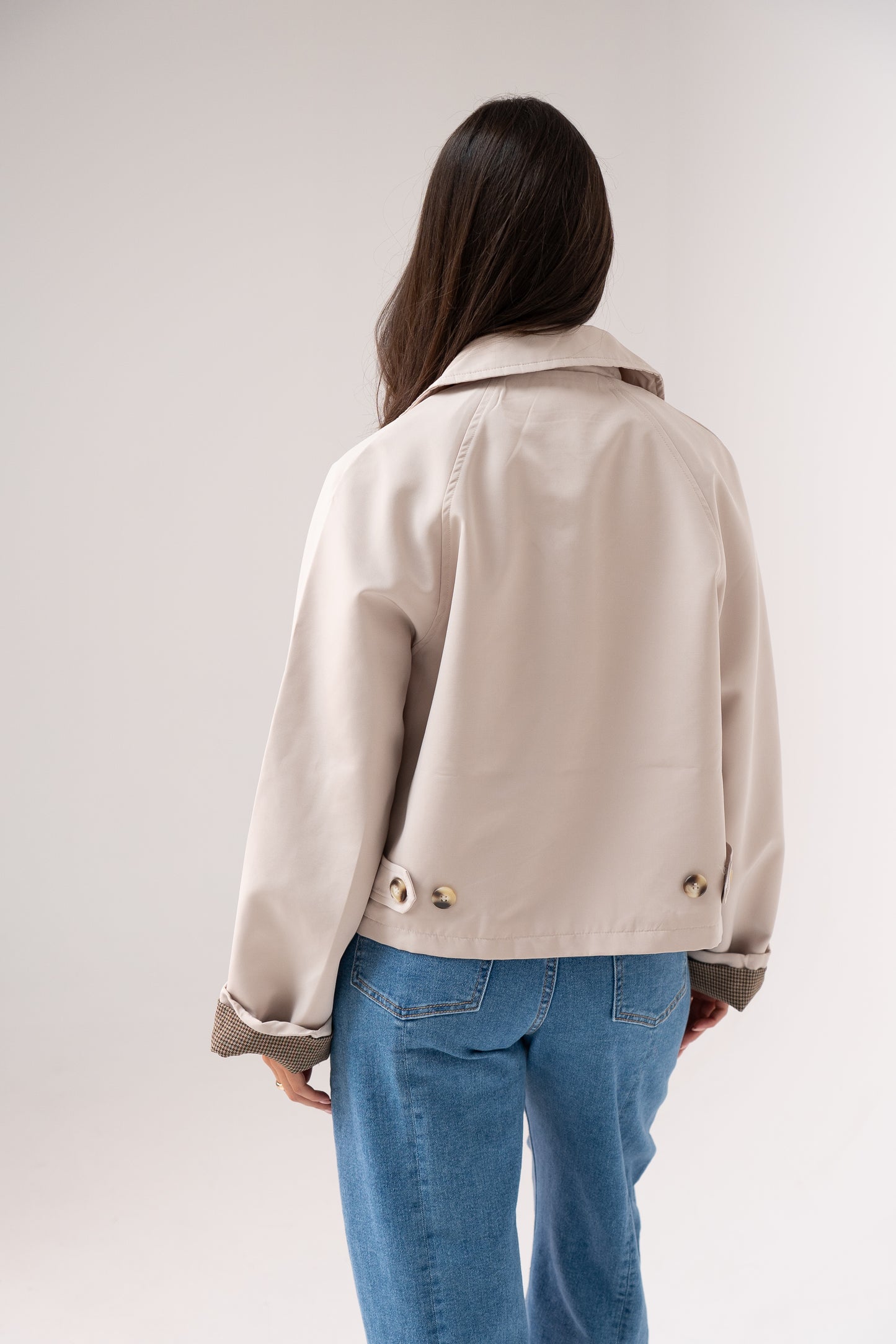 Kiera Contrast Cuff Jacket In Neutral